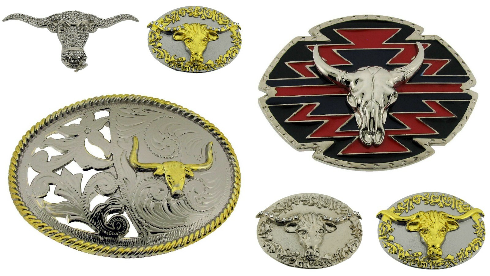 belt buckles lot 6 pieces Collection Men Vintage Bull Rodeo Western Chopper New