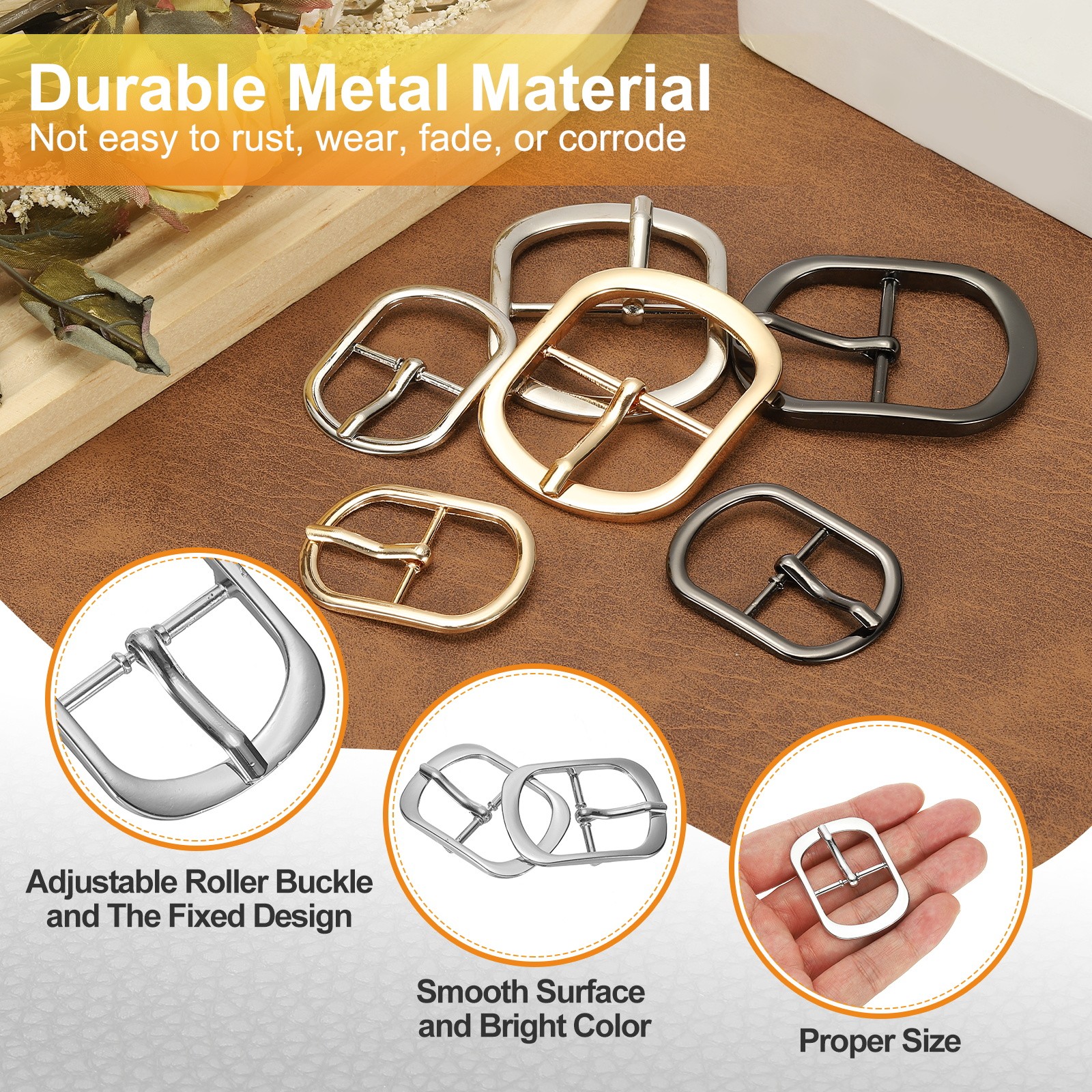 4 Pcs 1 Inch Single Prong Buckle Oval Center Bar Buckle, Silver Tone