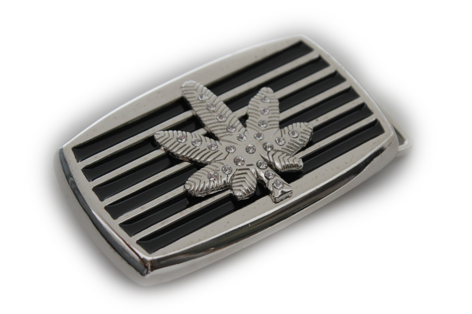 Men Women Silver Black Metal Belt Buckle Large Marijuana Leaf Plant Streetwear