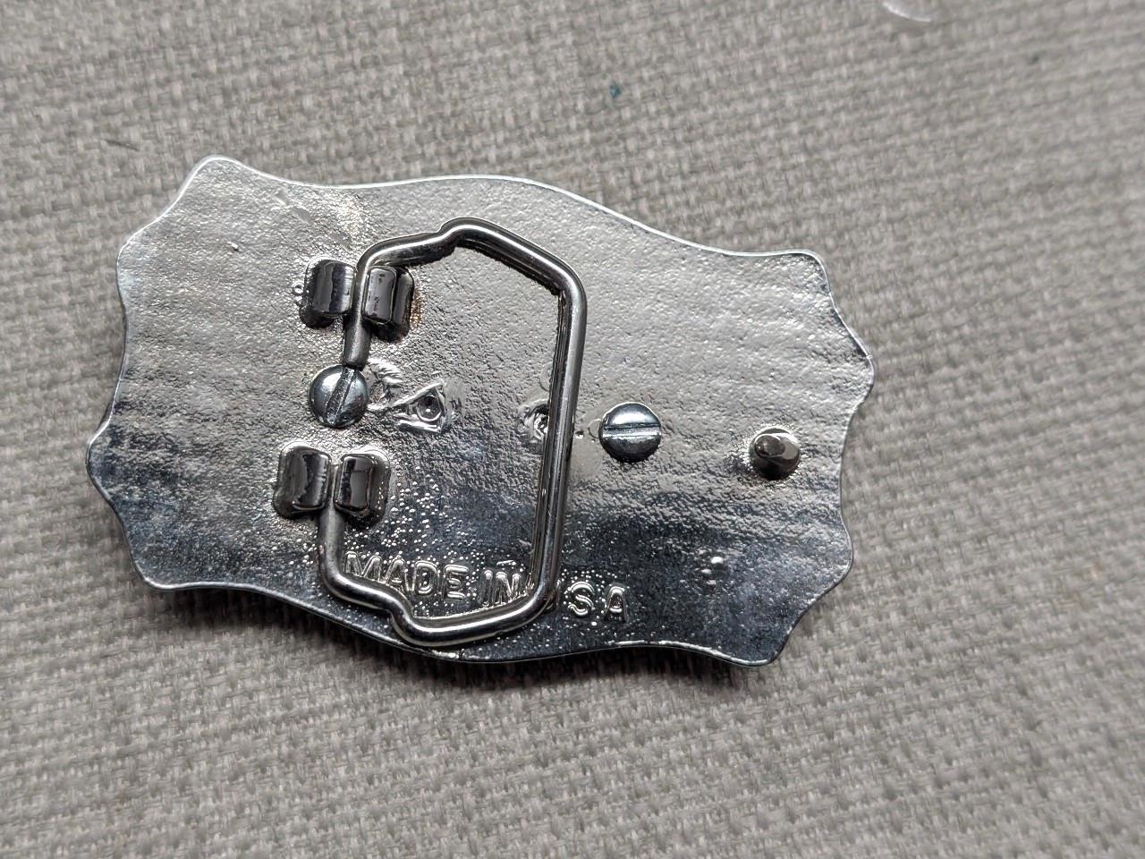 vintage USA made AGATE rock inlay WESTERN belt buckle ENGRAVED gemstone