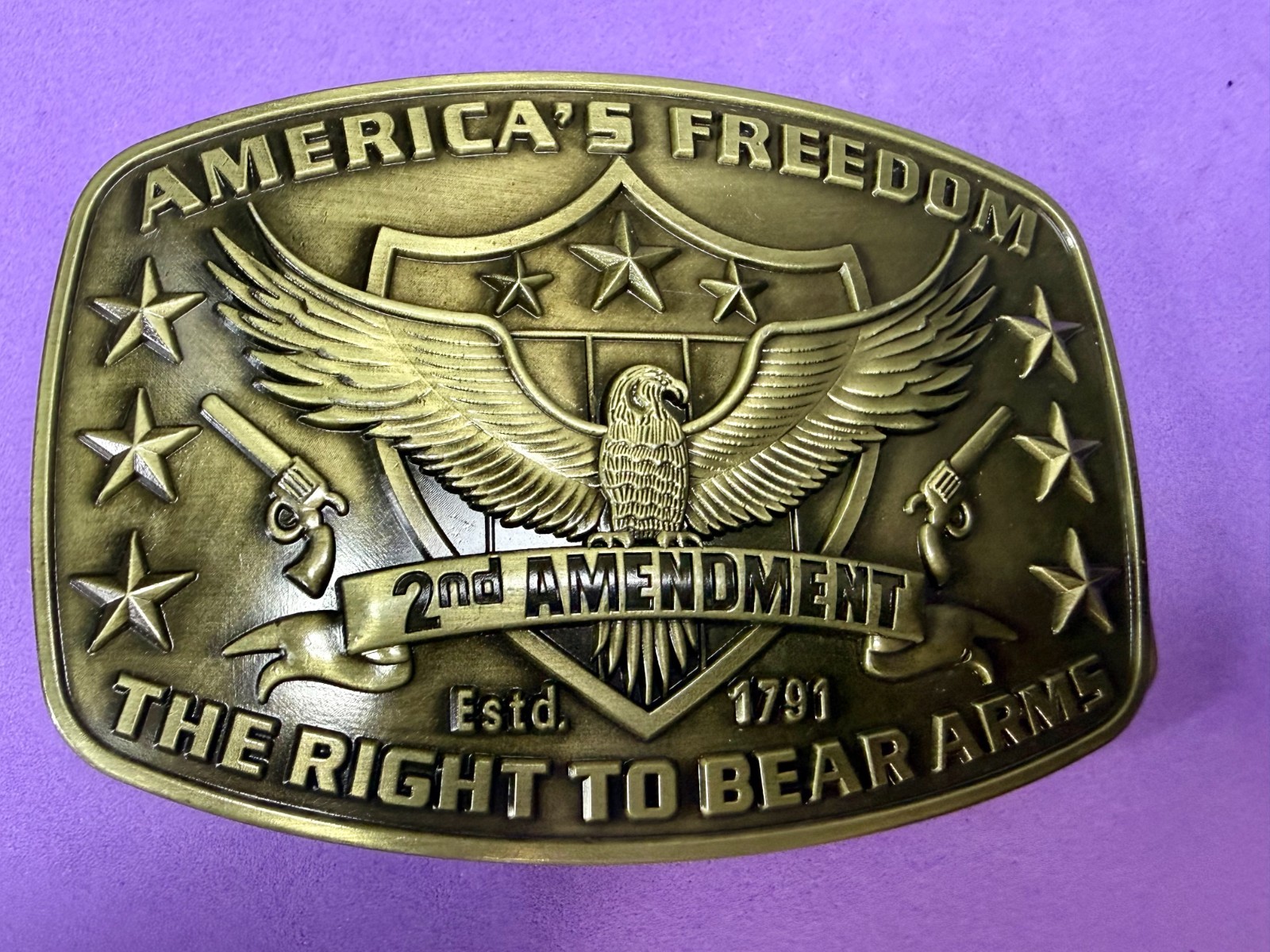 America&rsquo;s Freedom Right To Bear Arms 2nd Amendment Belt Buckle In New Condition