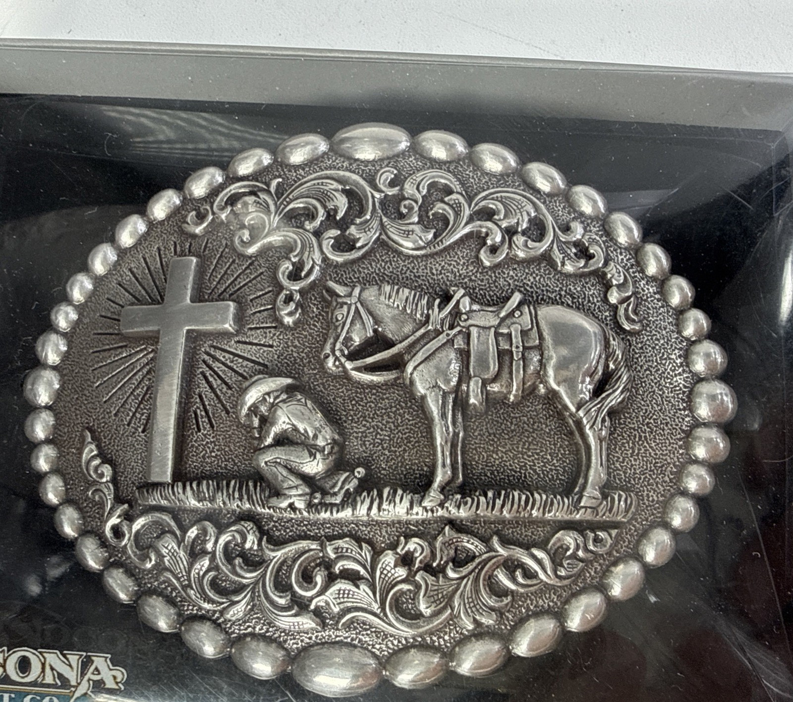 Nocona Praying Cowboy And Horse at Cross Belt Buckle New