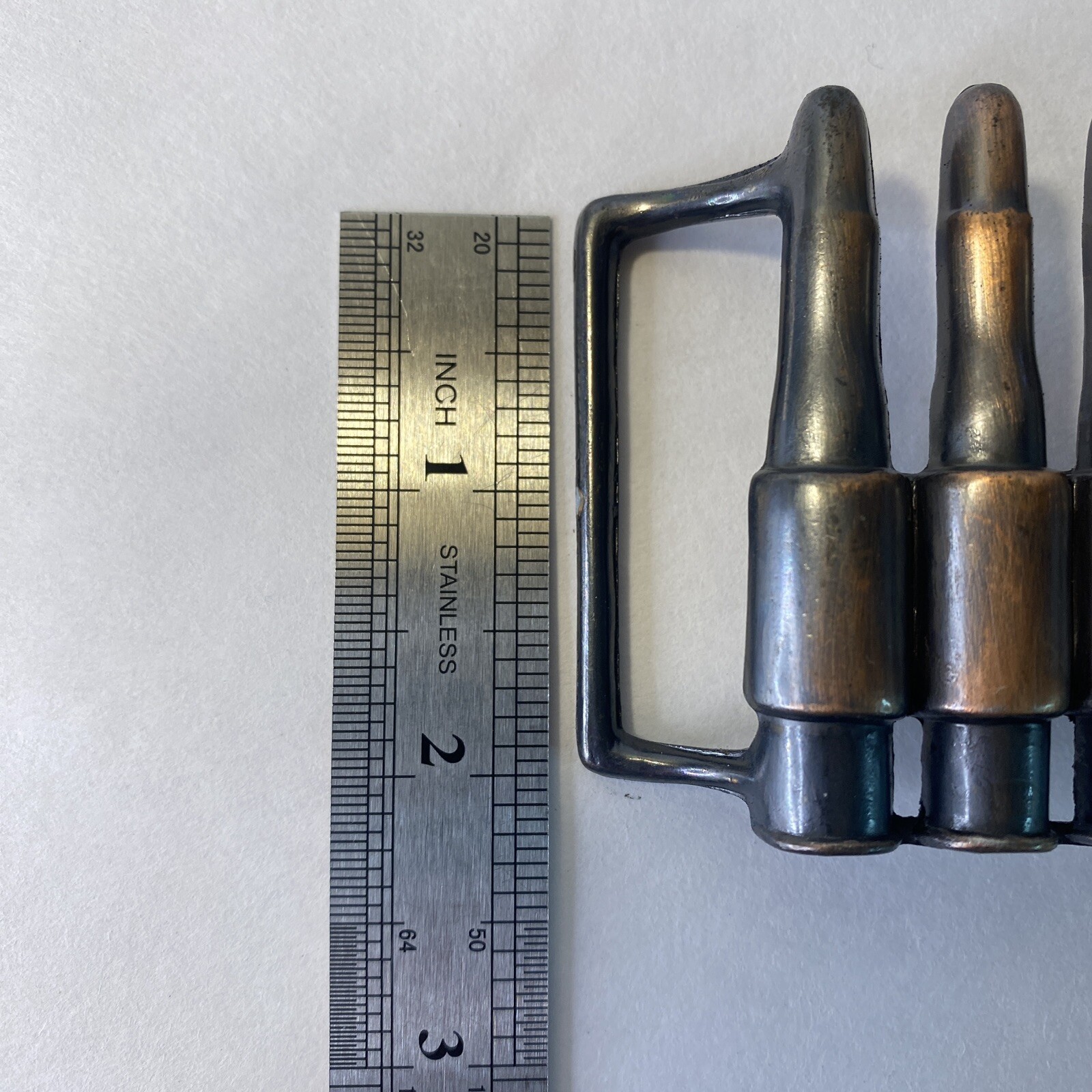 Metal bullet belt buckle copper tone gun ammunition design NEW
