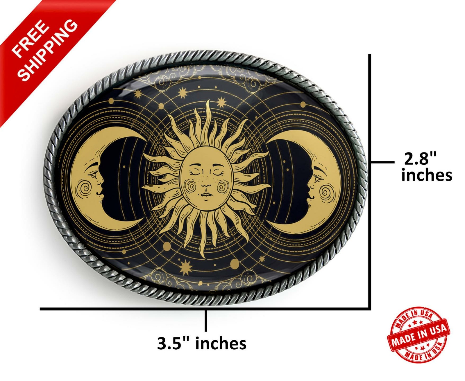 Esoteric Belt Buckle – Celestial Tarot Astrology Sun Handmade Buckle – 746