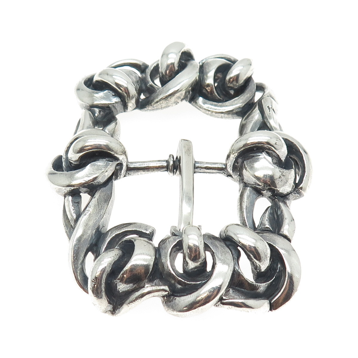925 Sterling Silver Vintage Spiral Link Solid 140.8g Brutalist Belt Buckle