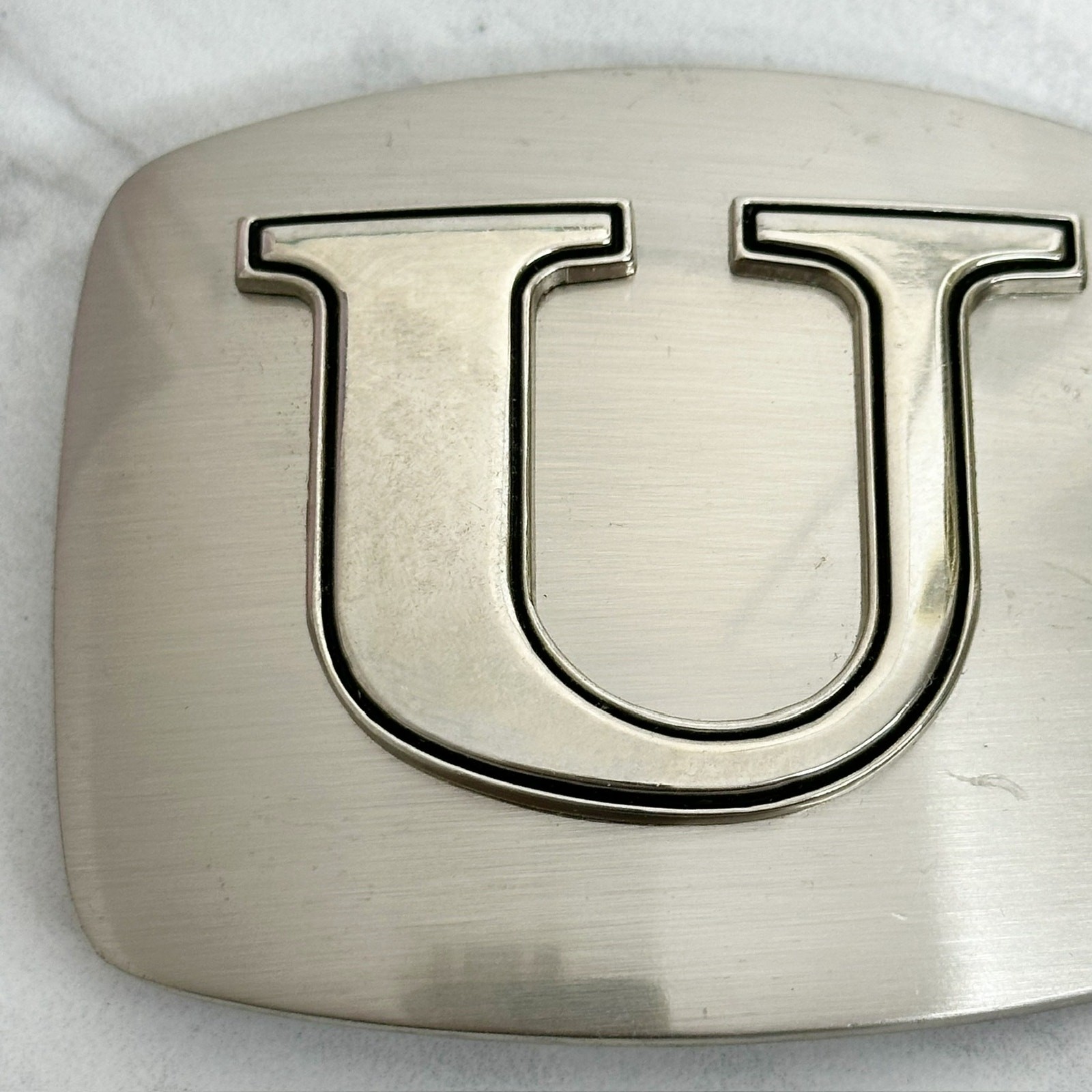 U Letter Initial Monogram Silver Tone Belt Buckle