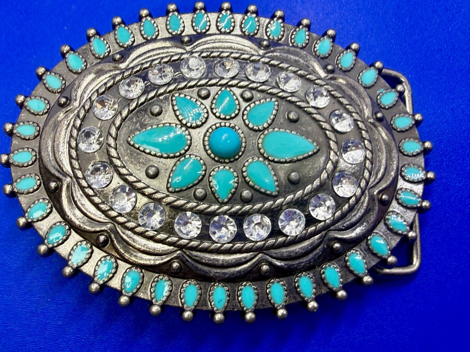Southwestern Flower Turquoise Enamel Western Cowboys Cowgirls Belt Buckle