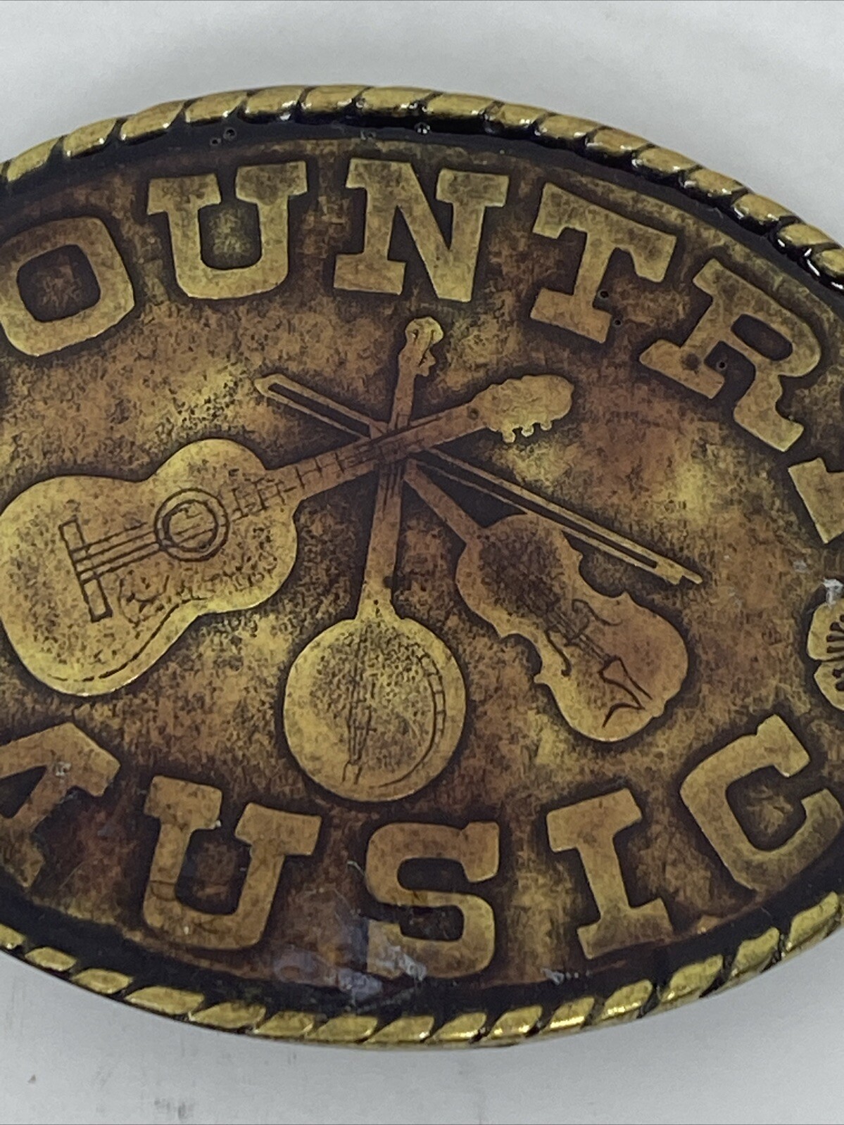 VTG Country Music Enamel Solid Brass Oval Belt Buckle Music