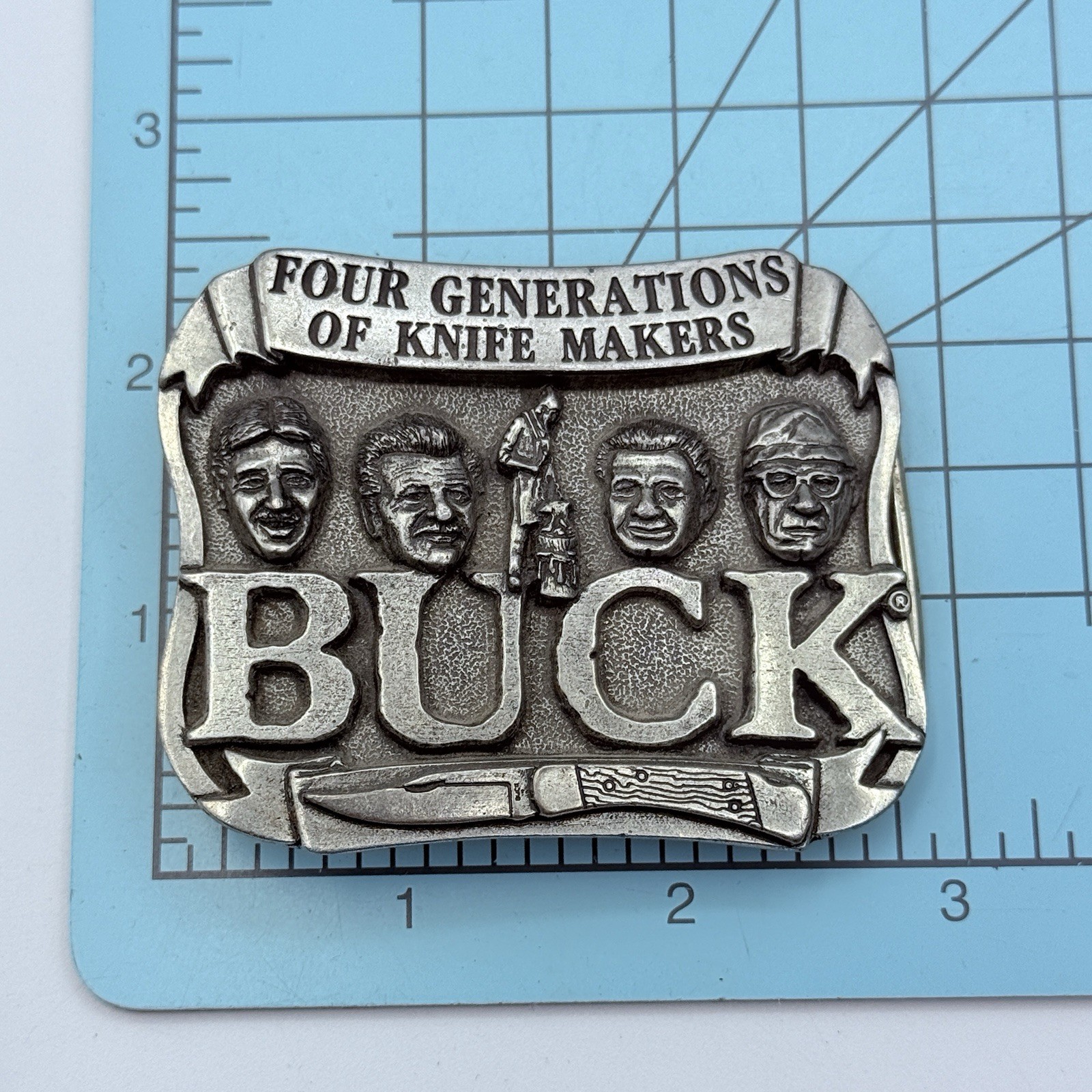 Buck Knives Metal Belt Buckle, Four Generations of Knife Makers