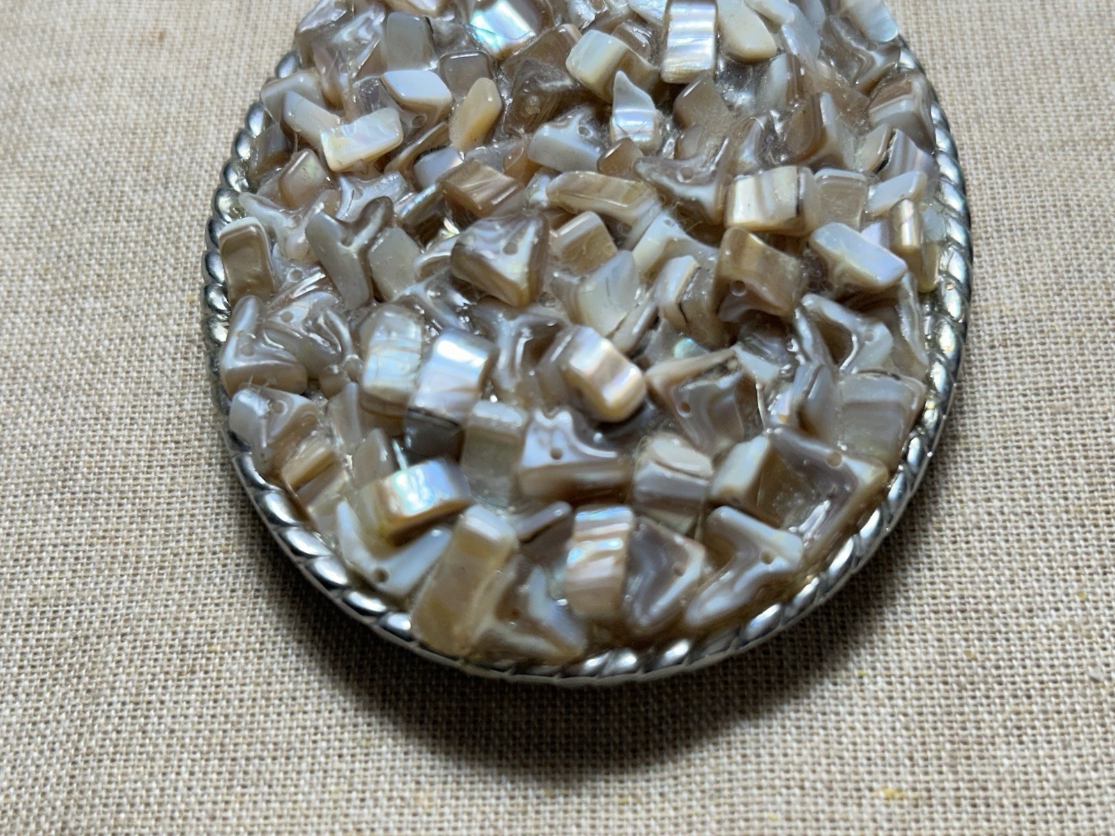 Western Style Belt Buckle Mother of Pearl Inspired Mosaic Oval Interchangeable