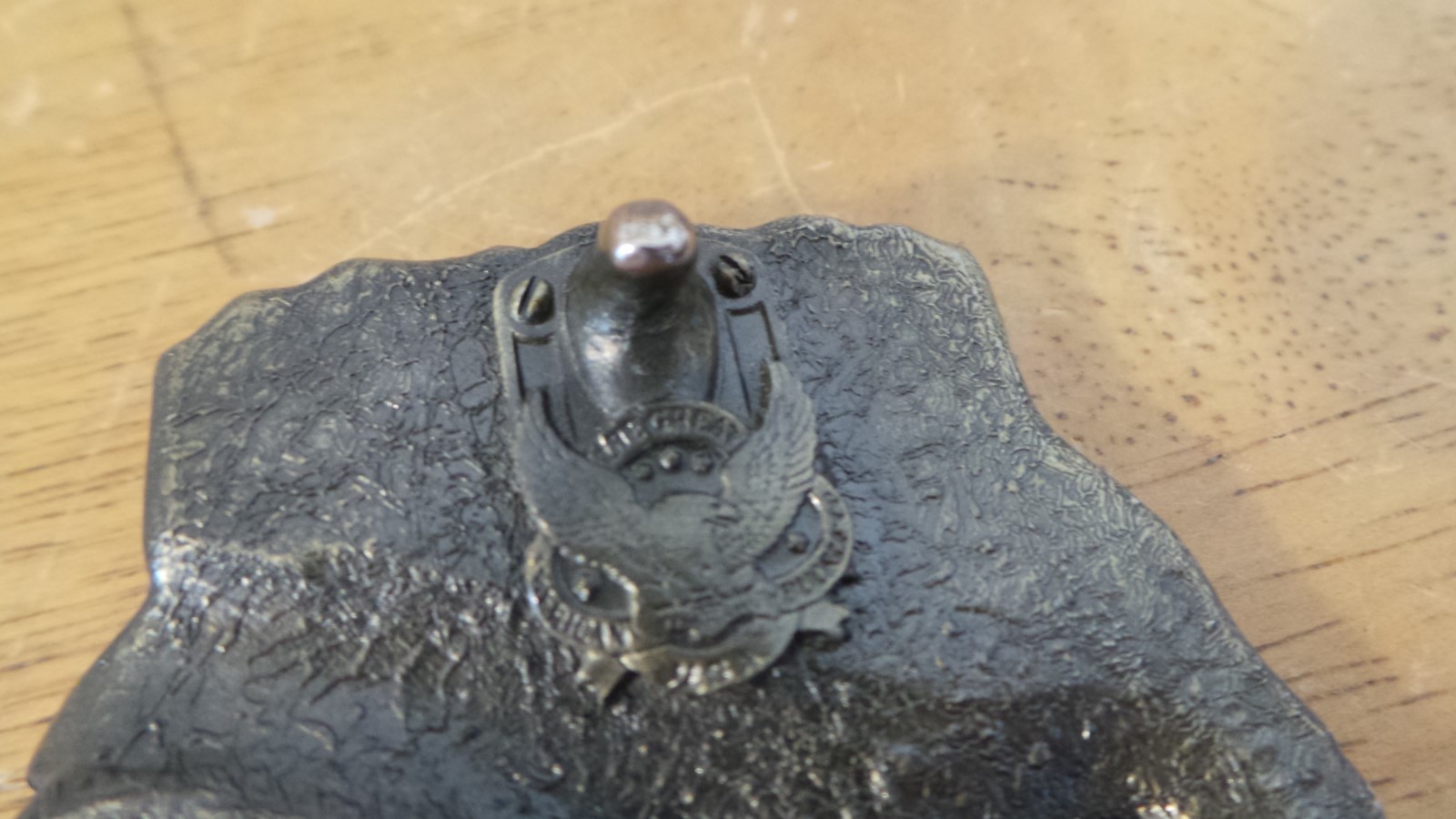 vtg THE GREAT AMERICAN BUCKLE CO Eagle America gun BELT BUCKLE —Live & Ride—