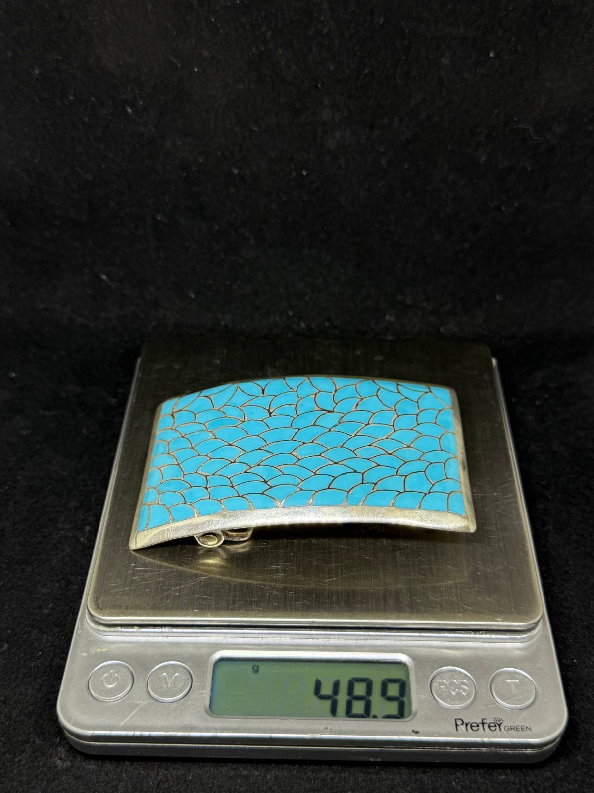 Native zuni inlay sleeping beauty Turquoise Sterling Silver Belt Buckle stamped