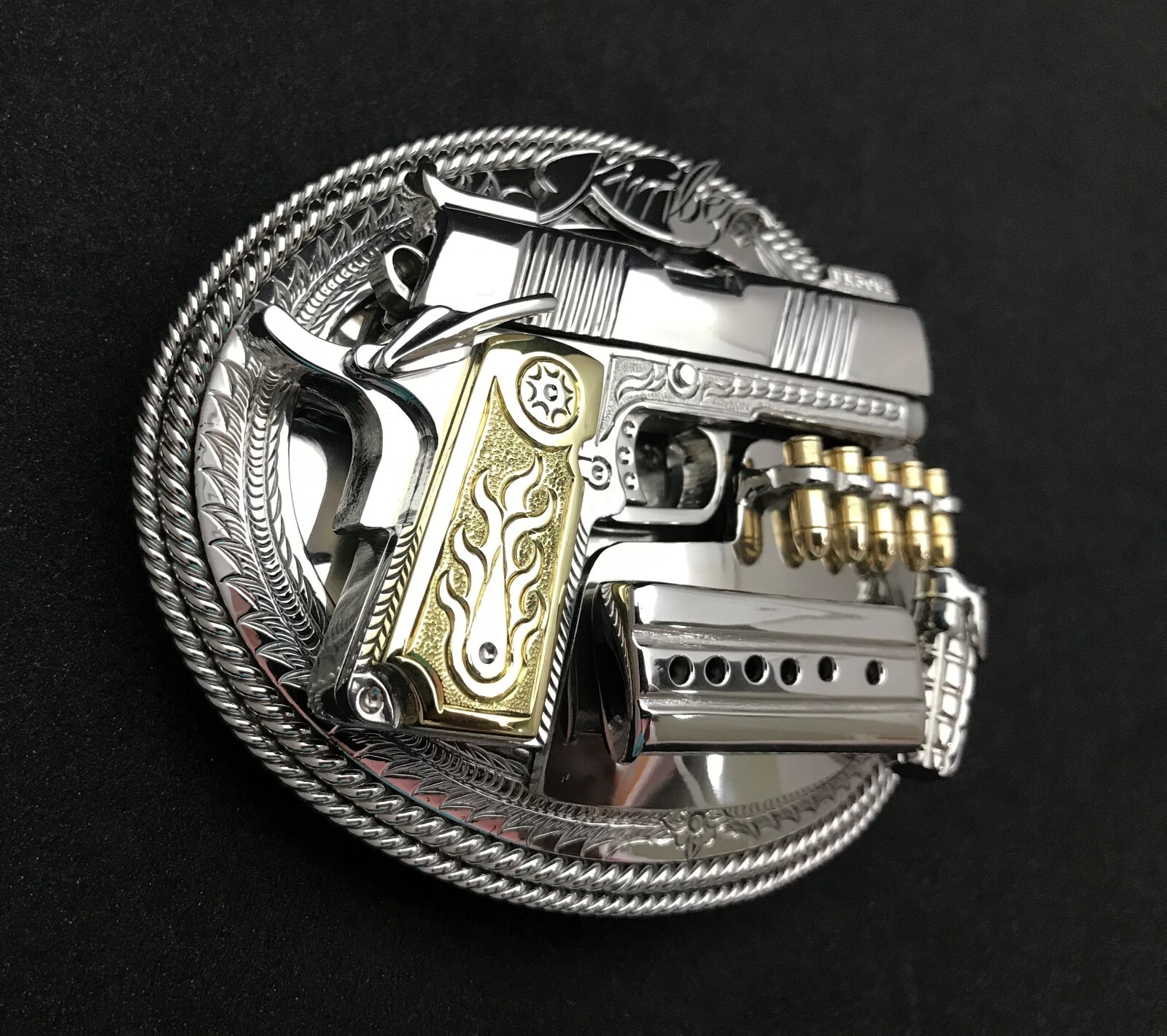 (MADE BY ORDER)MEN BELT BUCKLE HANDMADE STAINLESS STEEL WESTERN STYLE GUN KIMBER