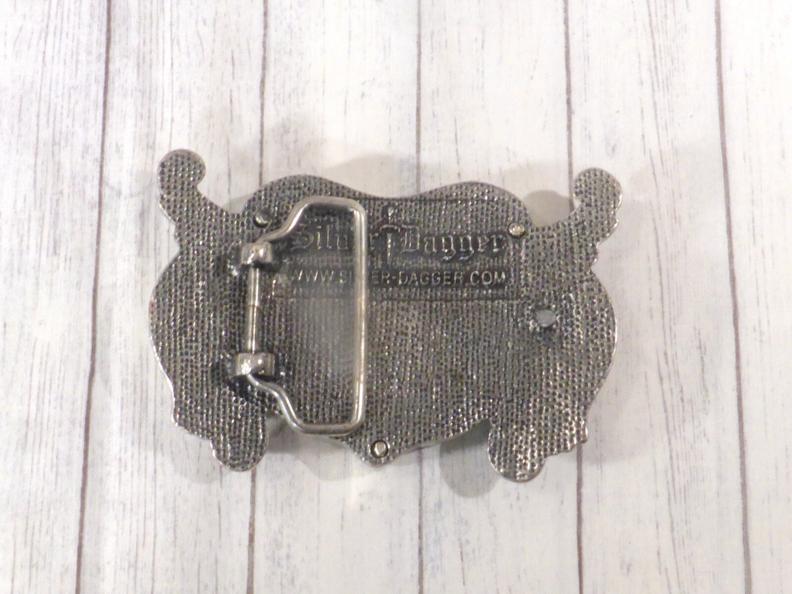 Silver Dagger Fleur De Lis Silvertone Belt Buckle with Black Crystals