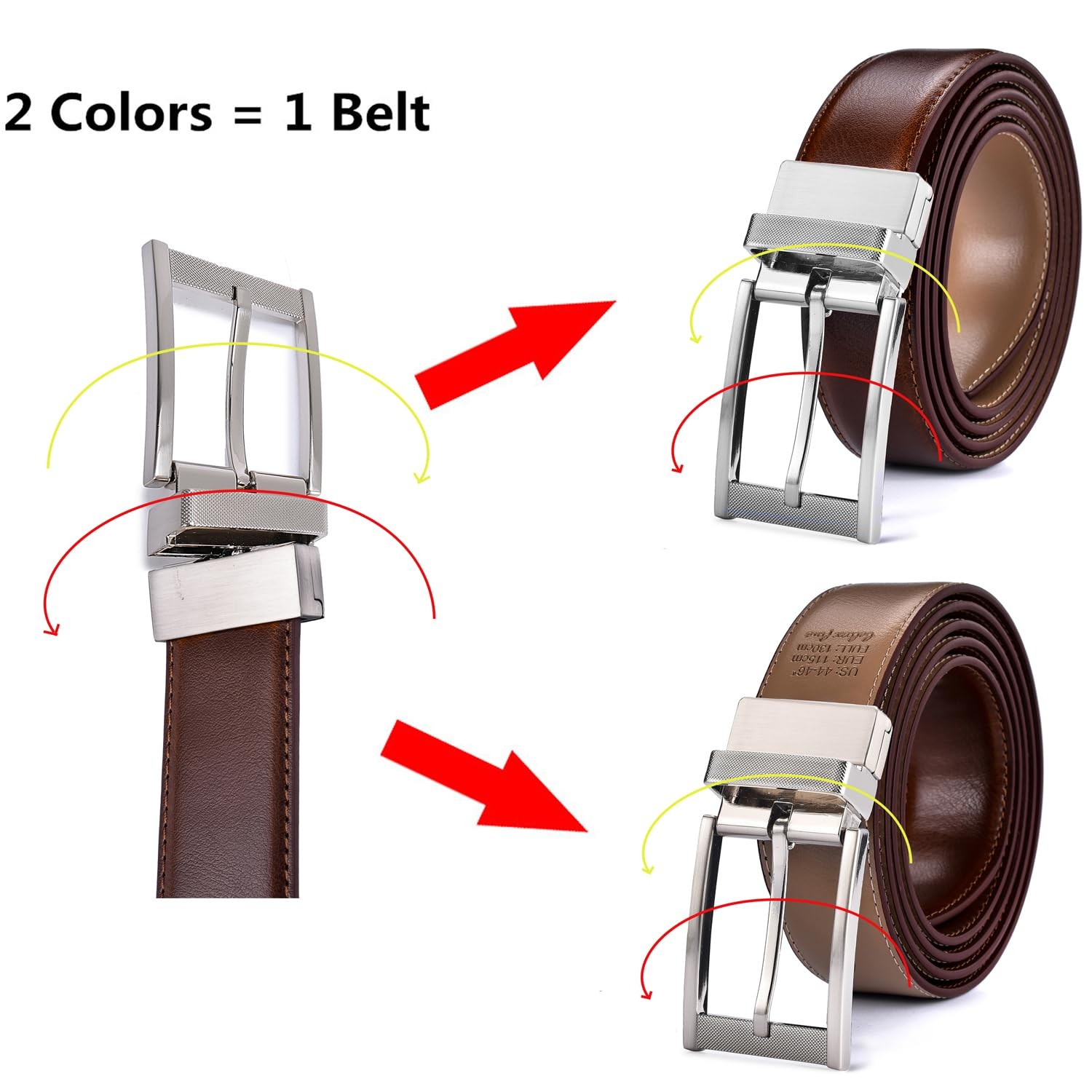 beltox fine Men Belt Genuine Leather with Anti-scratch Buckle 34-36, Brown