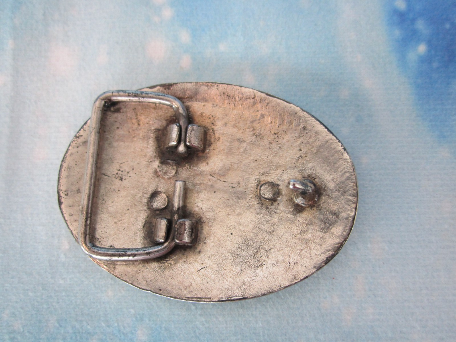 Vintage Belt Buckle Blue & White Rhinestone Crystal Western 80s Cowgirl Oval