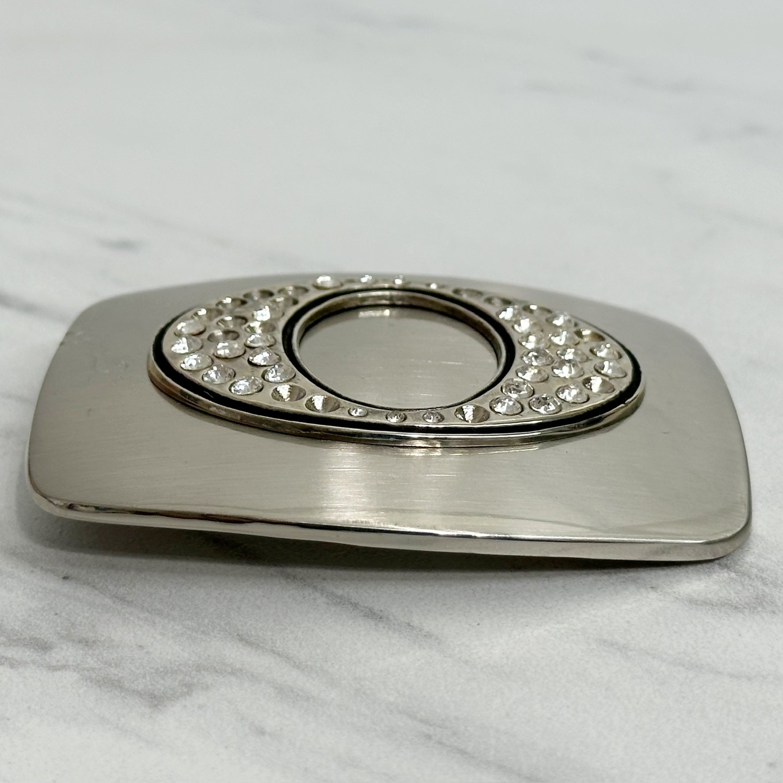 Rhinestone Studded O Letter Initial Monogram Silver Tone Belt Buckle