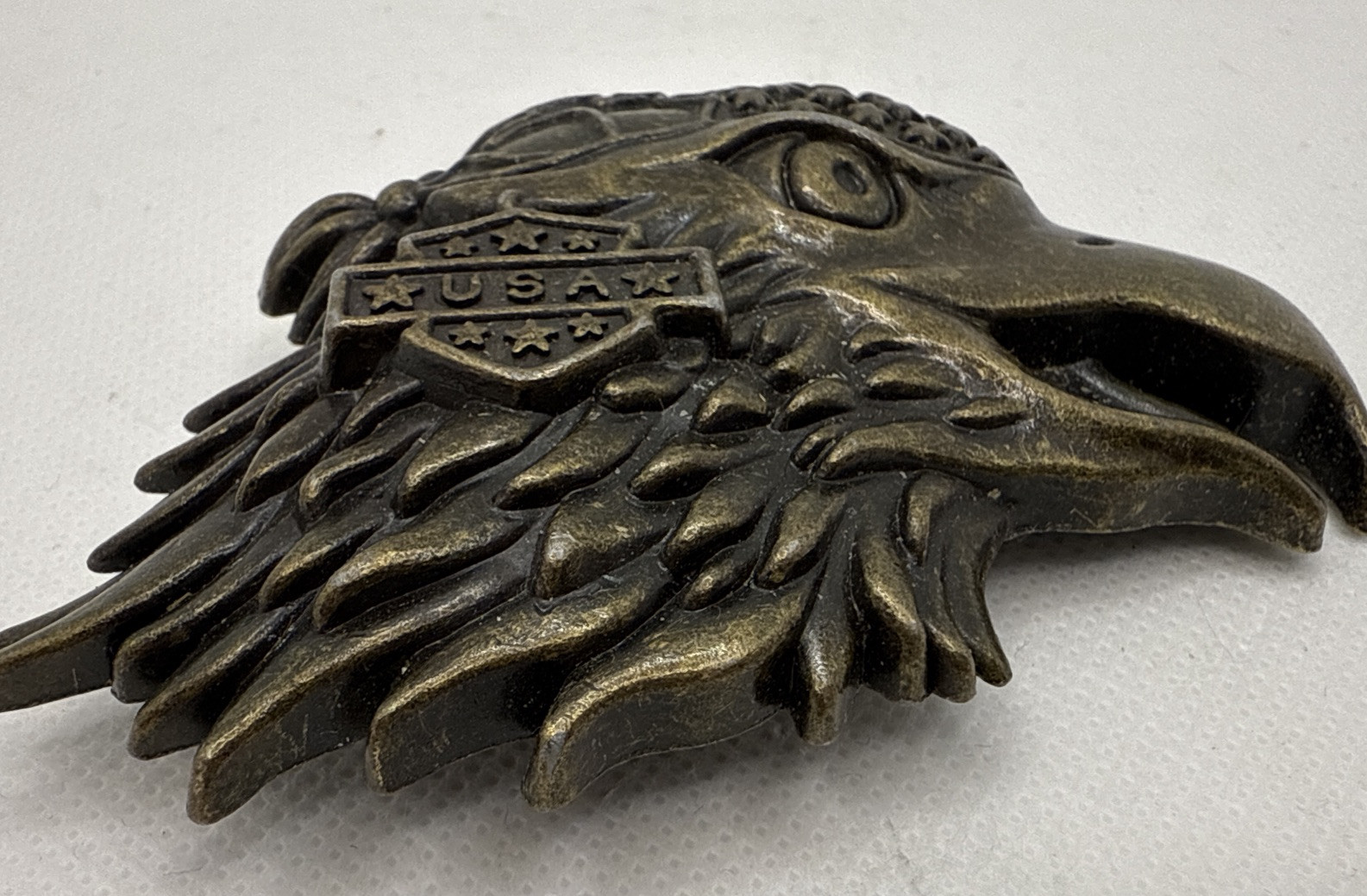 Vtg bronze Belt Buckle Eagle bandana stars USA