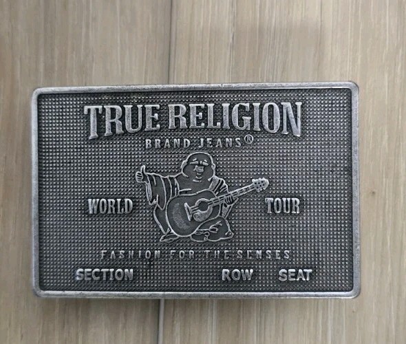 Vintage True Religion « World Tour » metal plaque belt buckle