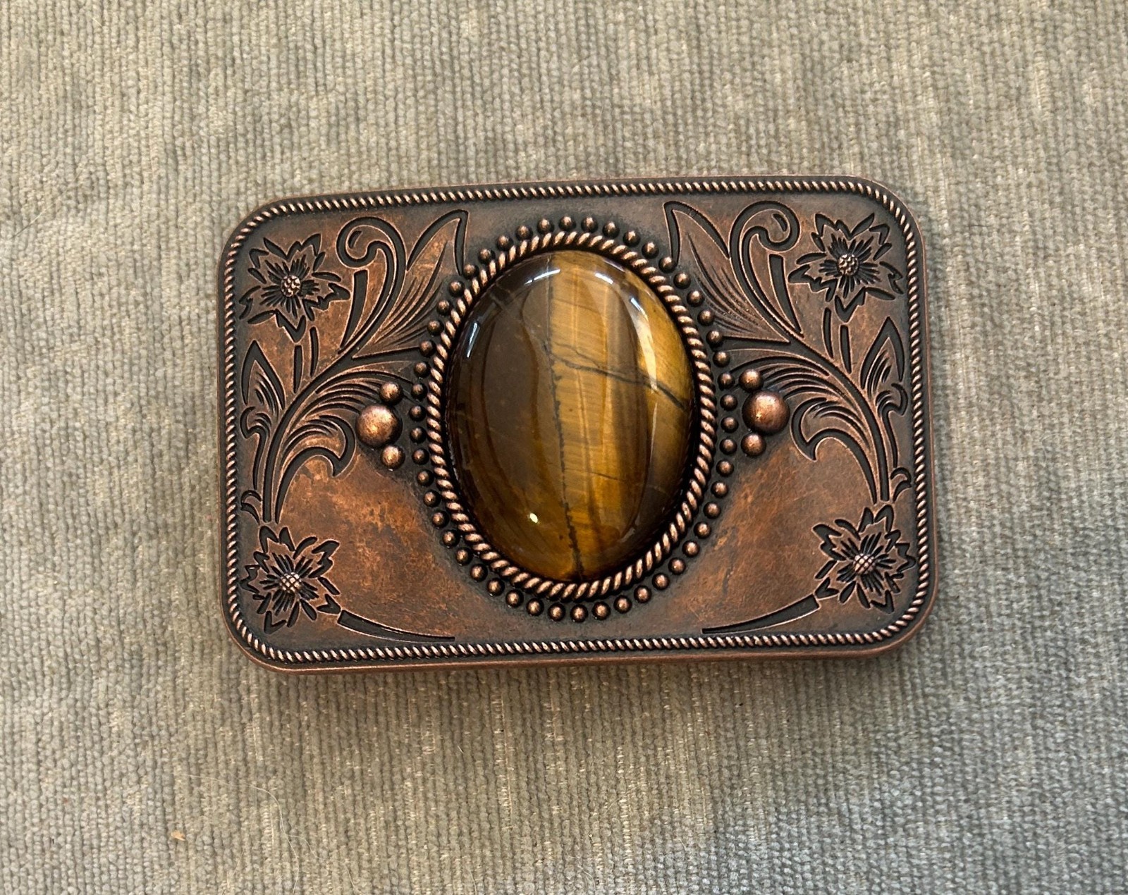 Bronze Tigers Eye Belt Buckle Antique Gold Silver Western Cowboy Style