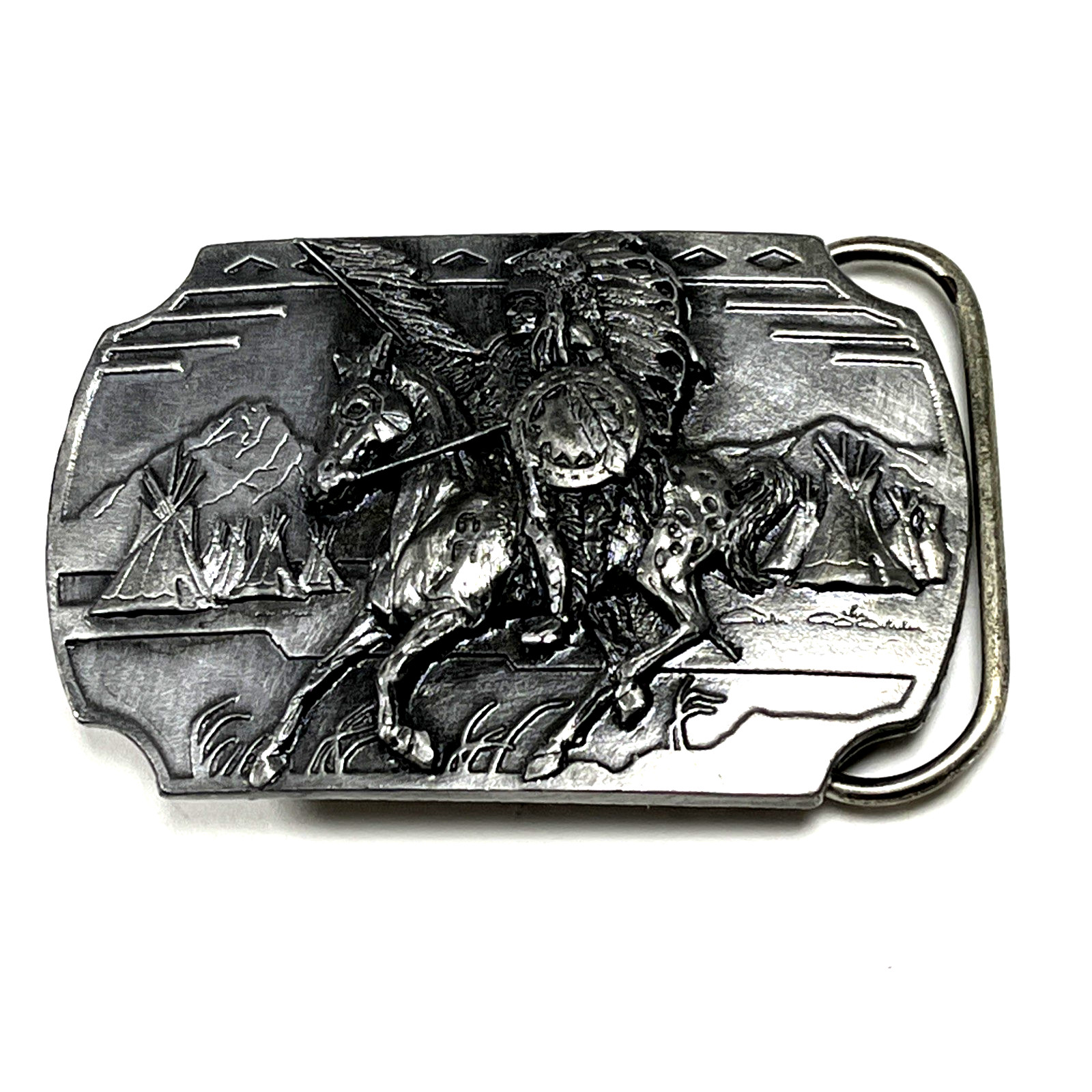 1991 Native American Crazy Horse Sioux Indian Chief Pewter Buckle Arroyo Grande