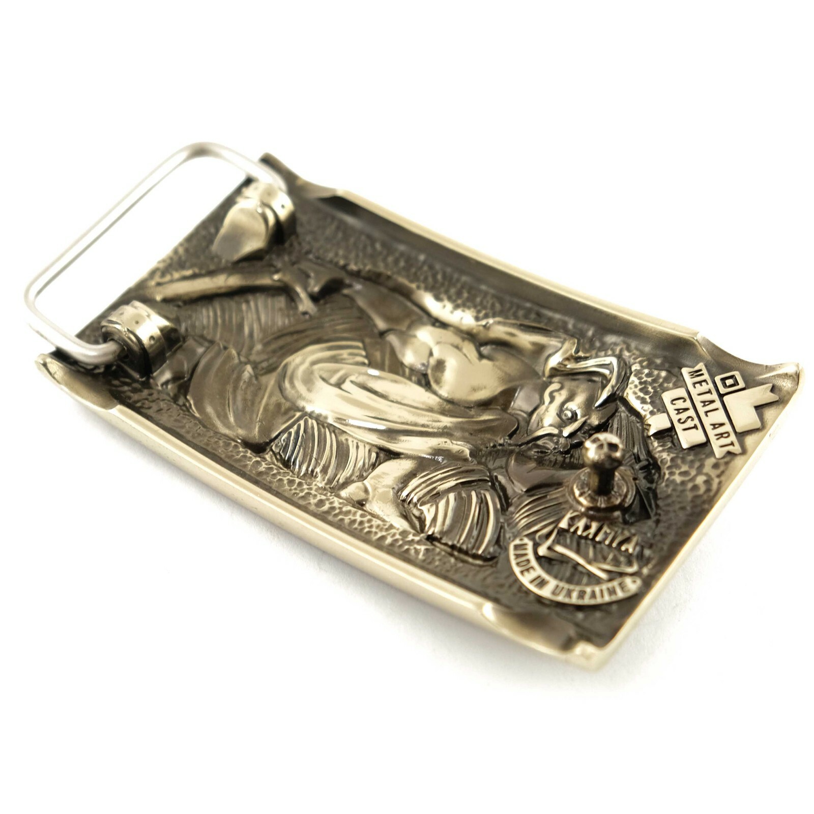 German silver belt buckle « Werewolf », Military buckle, Animal Grey Wolf buckle