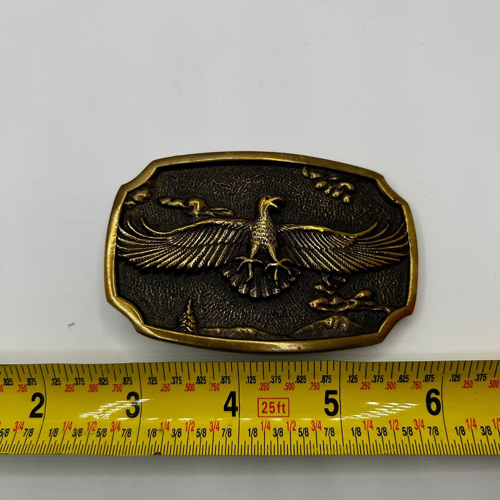 BTS Vintage Solid Brass Eagle Belt Buckle Made in USA Western Americana Relief