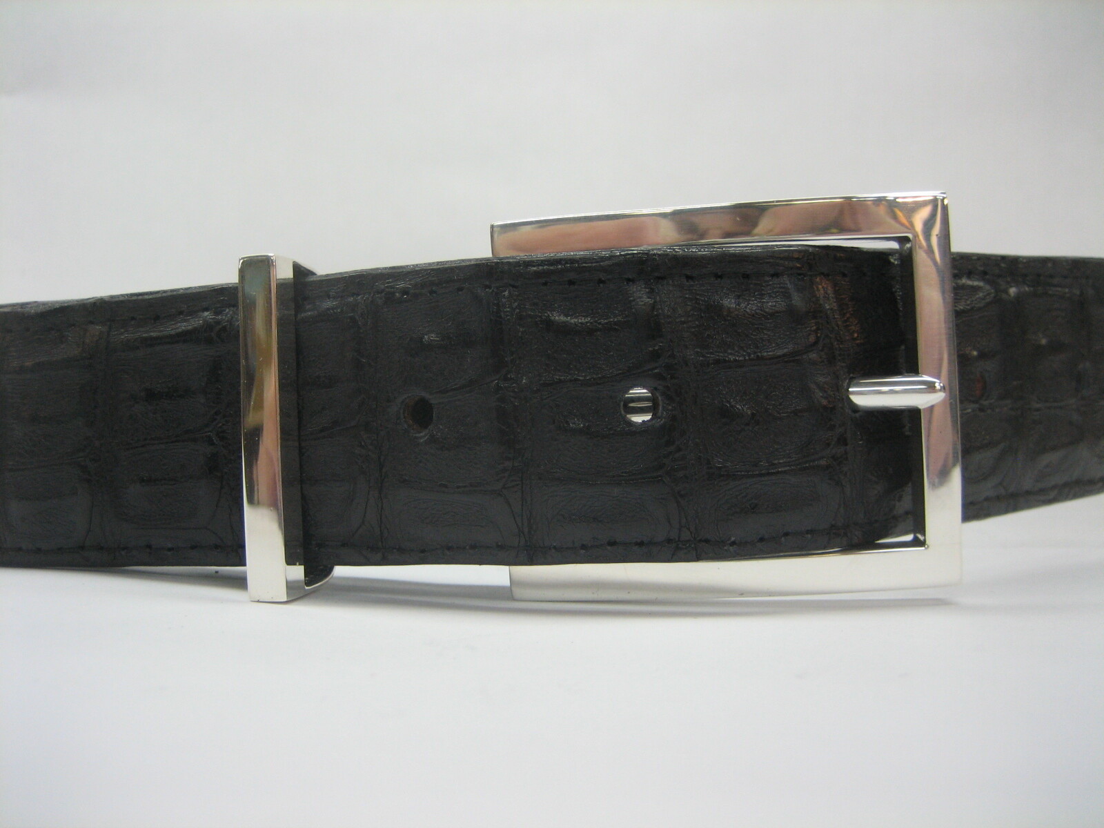 GENUINE HORNBACK CROCODILE BELT 1-3/8&Prime;, W/ 2 PC BUCKLE SET 925 SOLID SILVER USA.