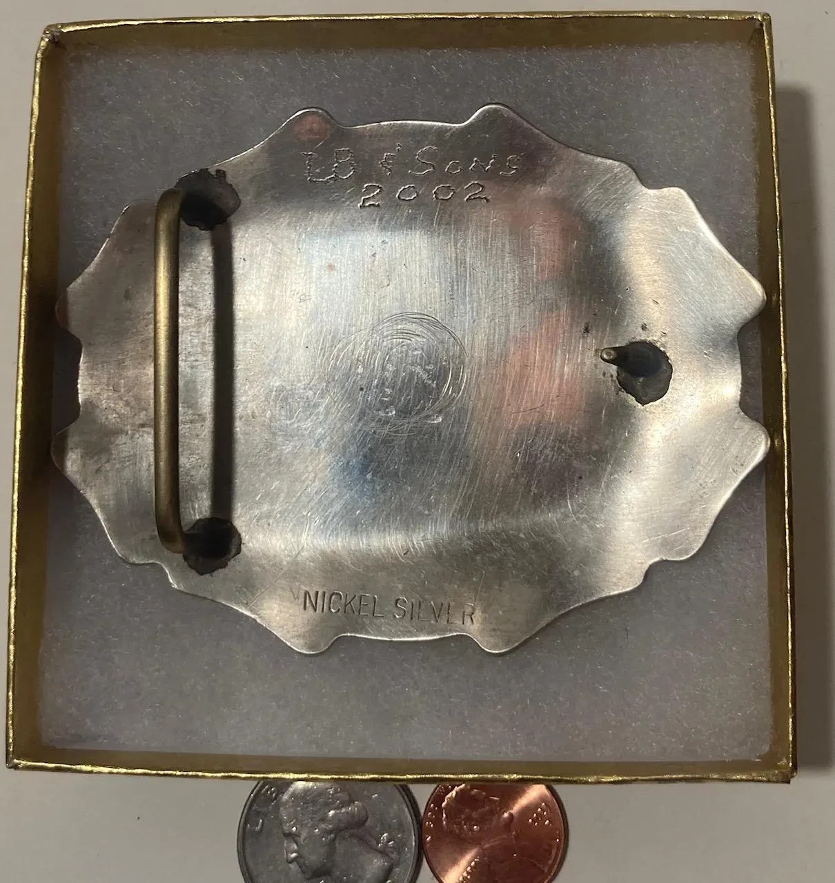 Vintage 2002 Metal Belt Buckle, Silver and Copper, Dylan, Nice Design