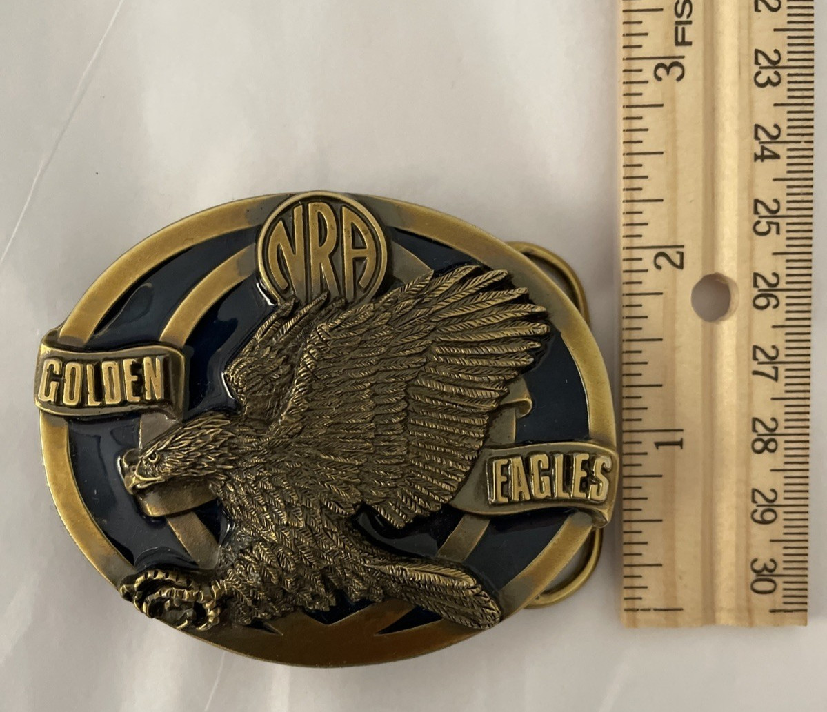 Vintage NRA Golden Eagles Embossed Gold/Black Heavy Belt Buckle Made in USA