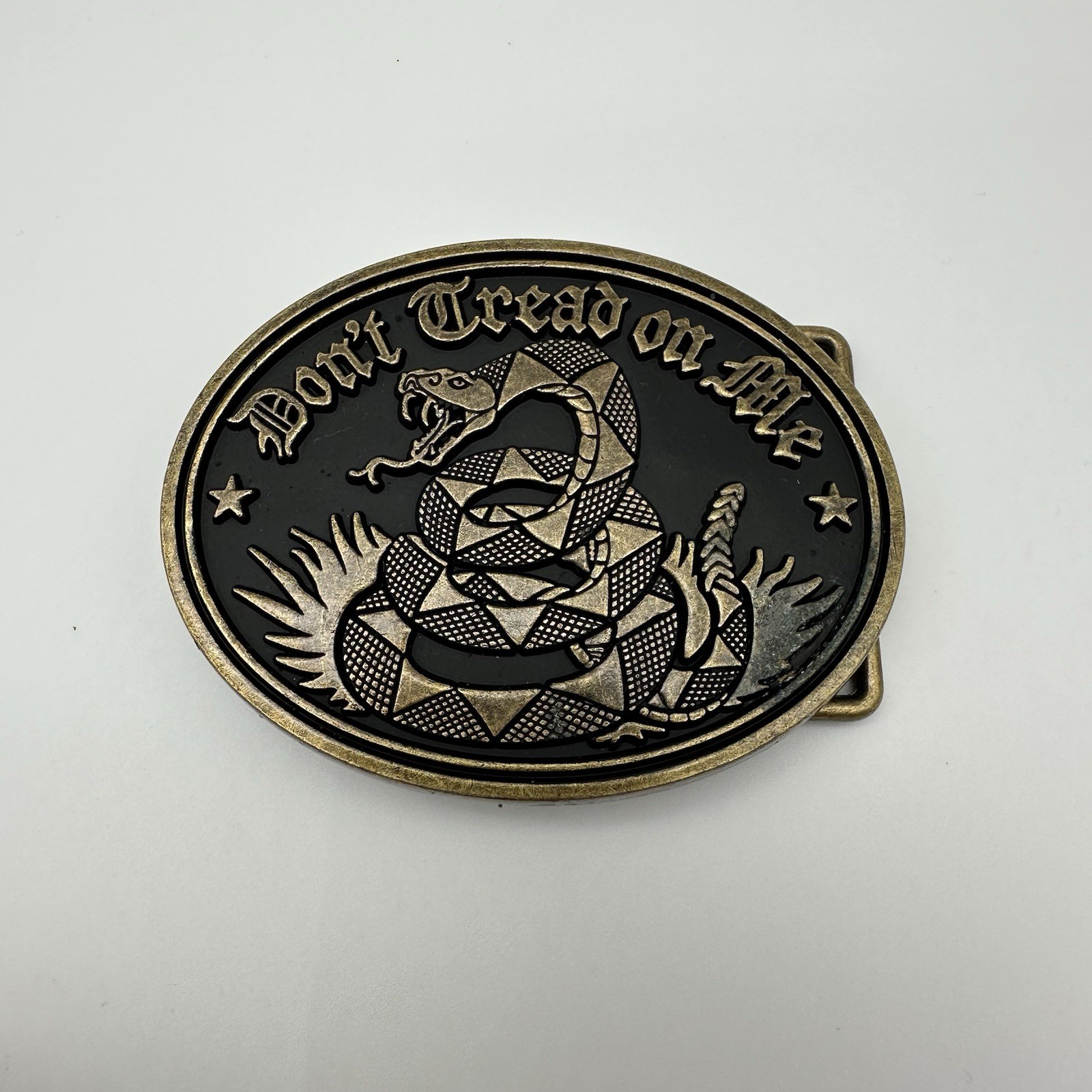 Don’t Tread On Me Belt Buckle Gadsden Snake Bronze Black Enamel VTG Patriotic