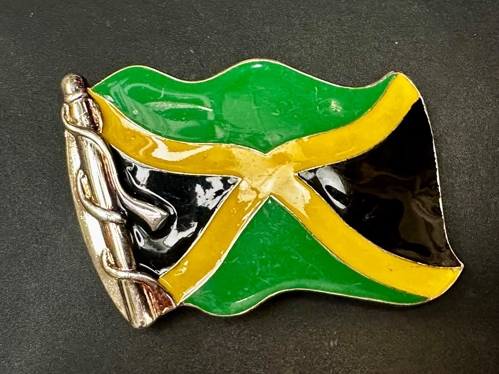 Jamaican Flag Jamaican Pride Silver Green Yellow & Black Patriotic Belt Buckle