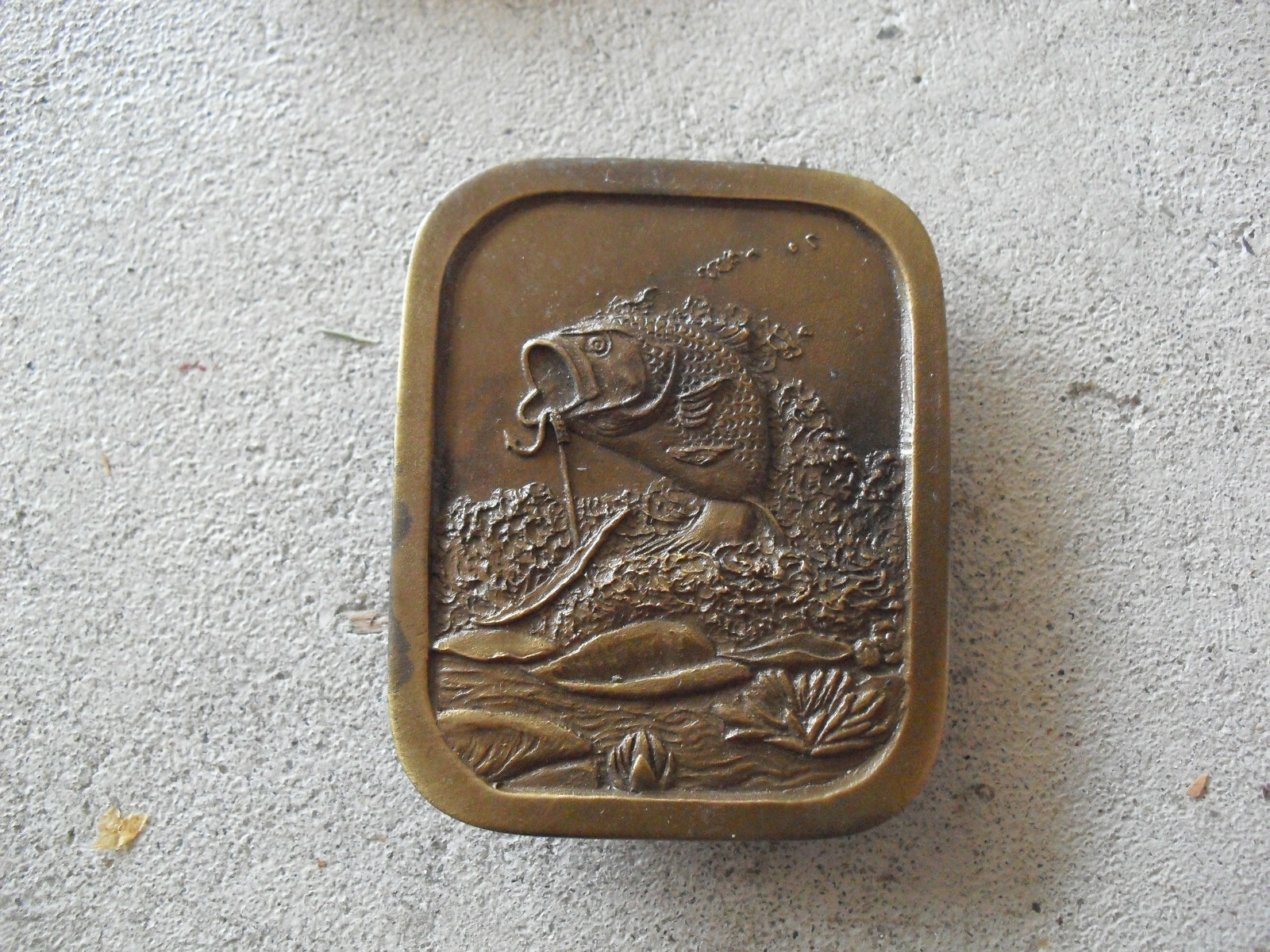 Vintage Brass Indiana Metal Craft Bass Fish Belt Buckle 2 1/4&Prime; Wide