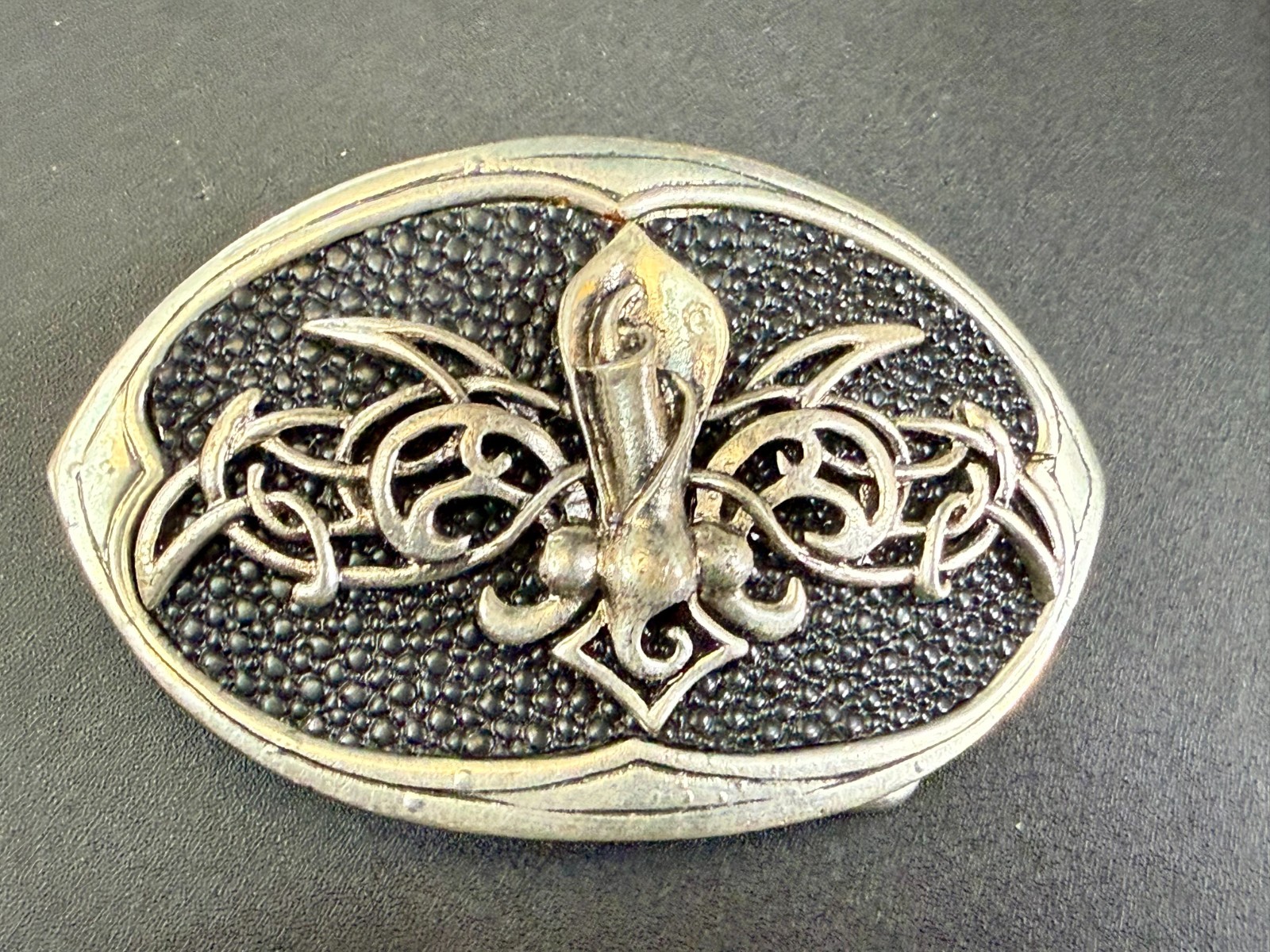 Celtic Knot Fleur De Lis Symbol Gothic Punk Vibe Black Silver Color Belt Buckle