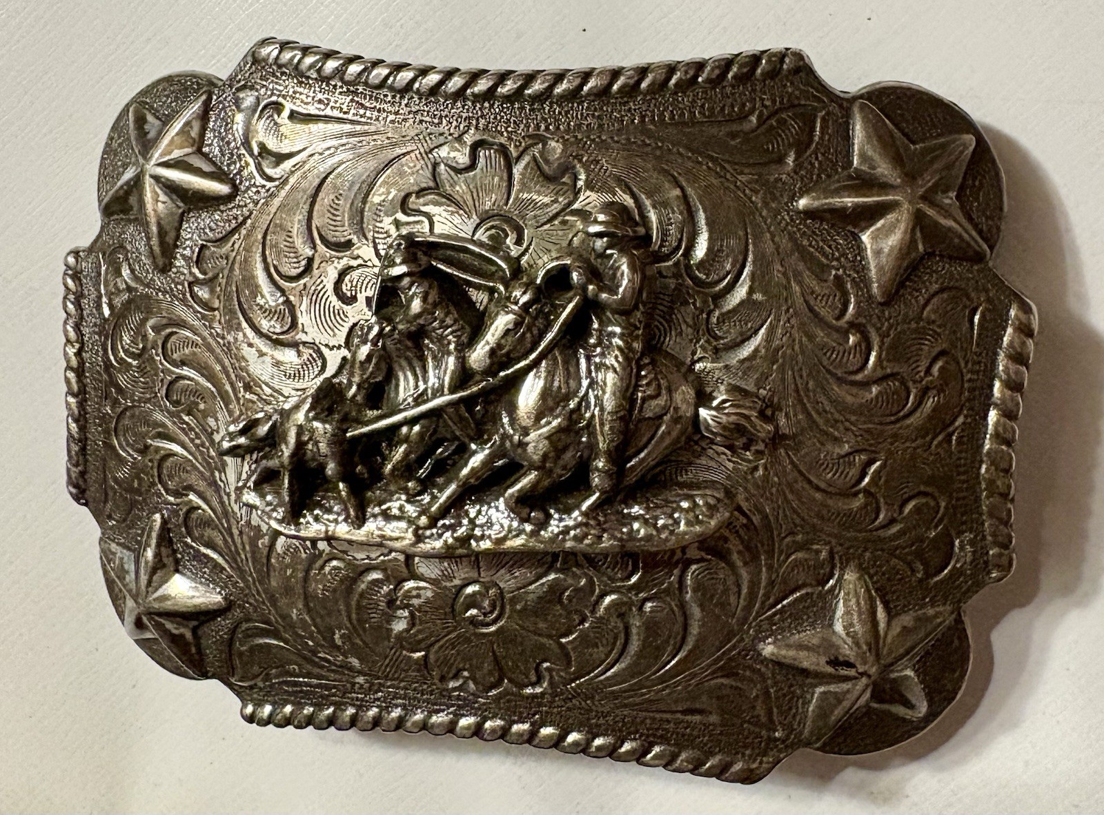 Nocona Belt Buckle Western Roping Stars Rodeo Silver Tone Cowboy Cowgirl