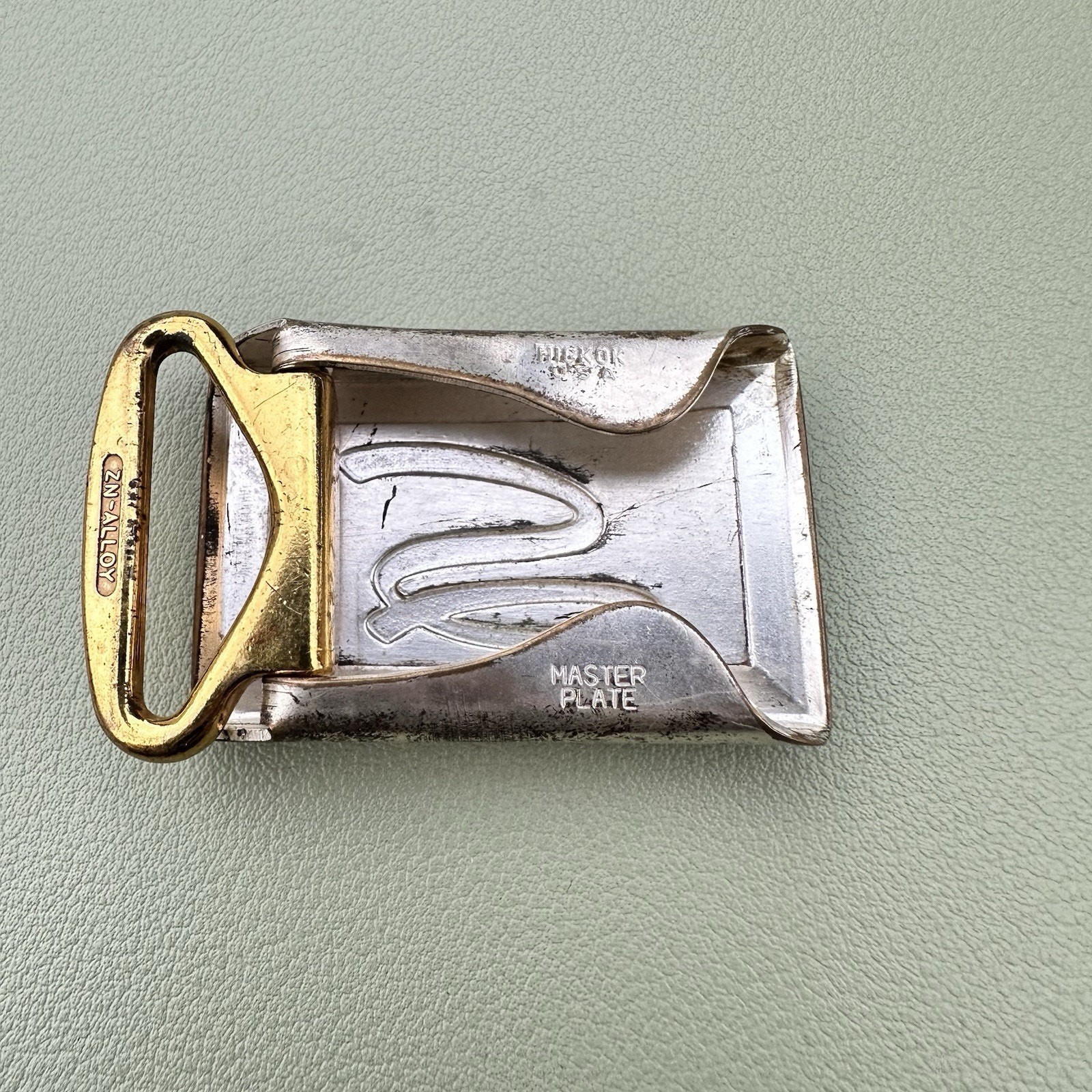 Vintage Hickok USA Monogram S Initial Belt Buckle Master Plate Gold Silver Tone