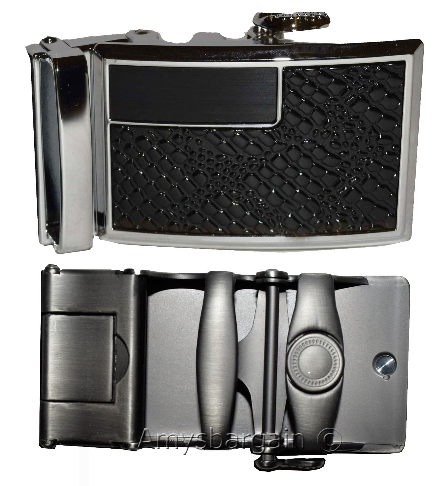 Men’s belt Buckle. Automatic sliding buckle Black and Silver Belt buckle only #7