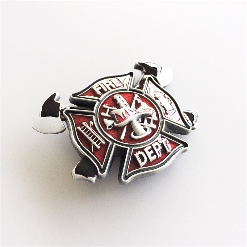 Vintage Style Fire Fighter Cross Enamel Belt Buckle also Stock in US