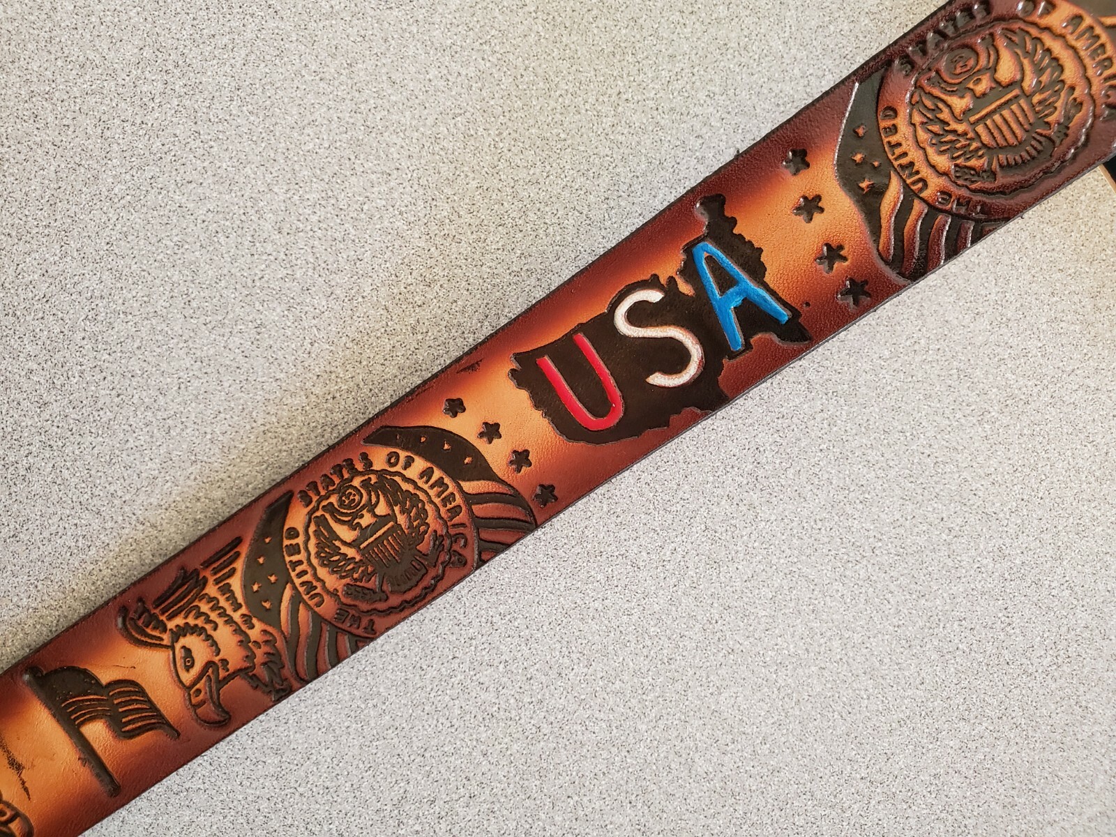 USA Patriotic Genuine Leather Belt & Epoxy USA EAGLE Buckle (28&Prime;-54&Prime; waist)