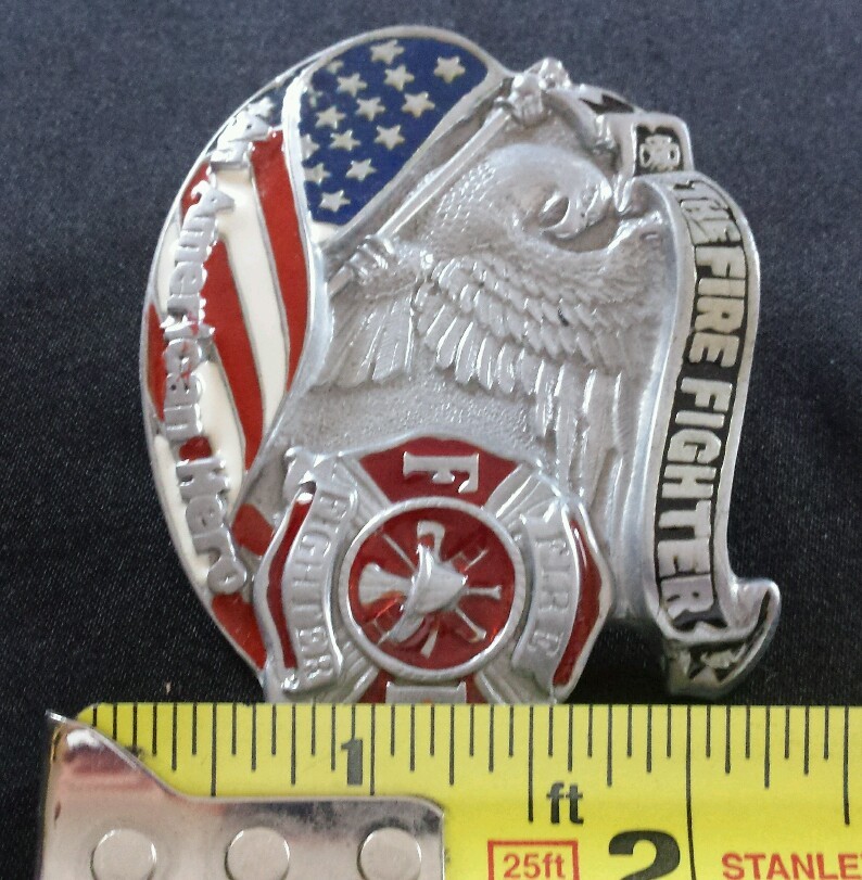 FIRE FIGHTER EAGLE SHIELD FLAG AN AMERICAN HERO OCCUPATIONAL BELT BUCKLE