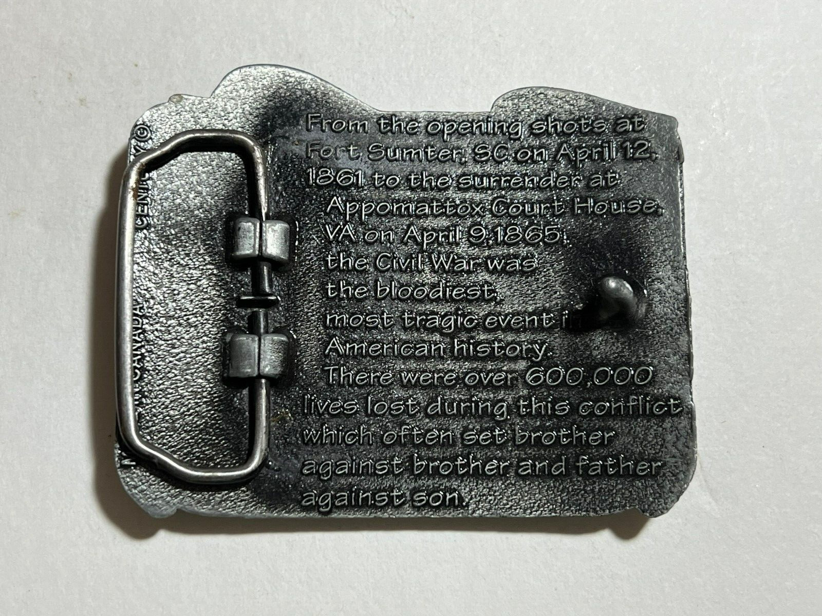 Civil War 1861-1865 Pewter Metal Belt Buckle Century Made in Canada, Used