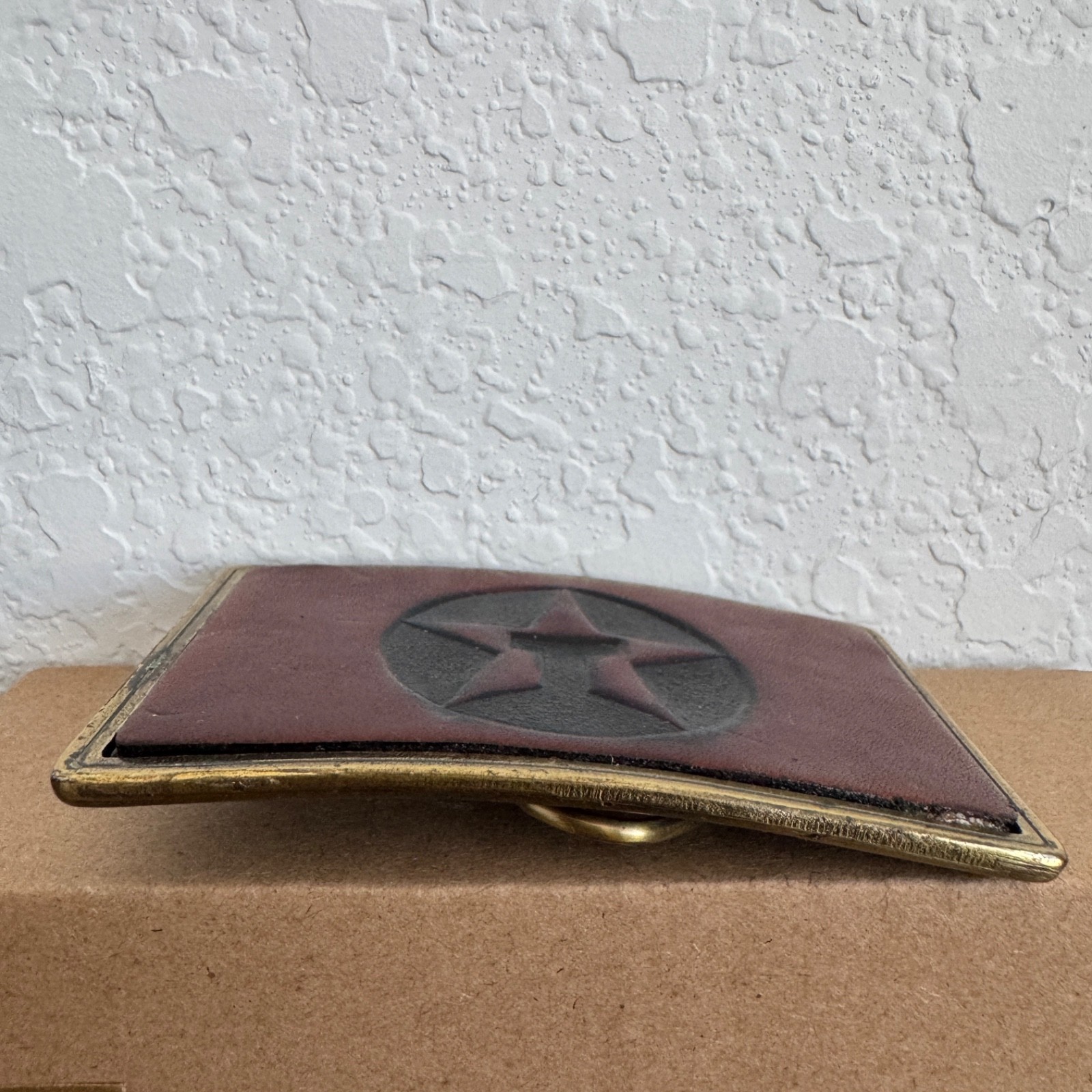 Vintage Texaco Star Logo Leather Belt Buckle Red And Black