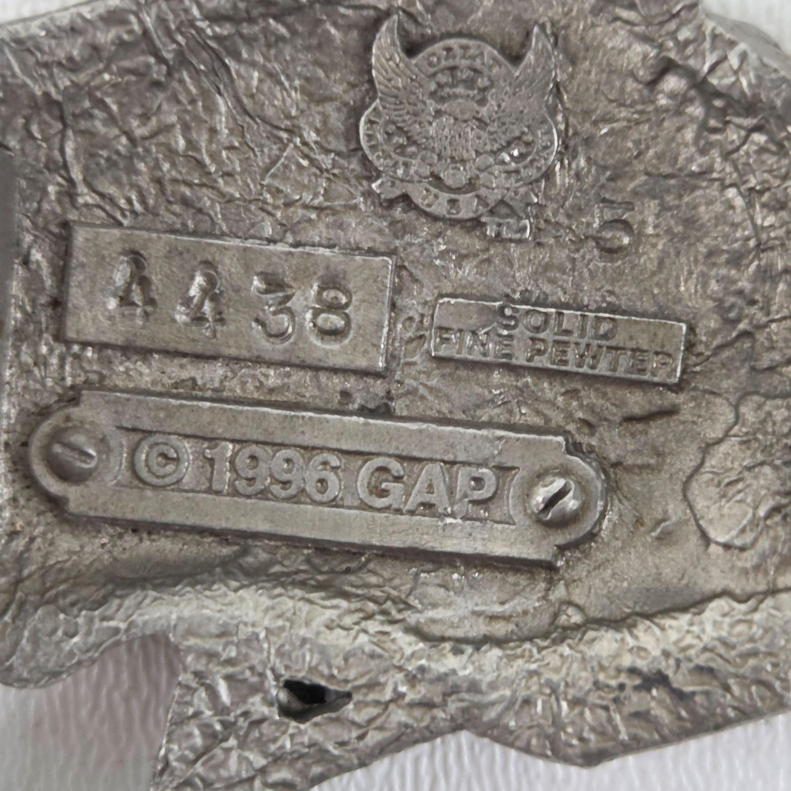 Vintage Gap Belt Buckle Mens Silver Solid Fine Pewter 1996 Western Snowmobile