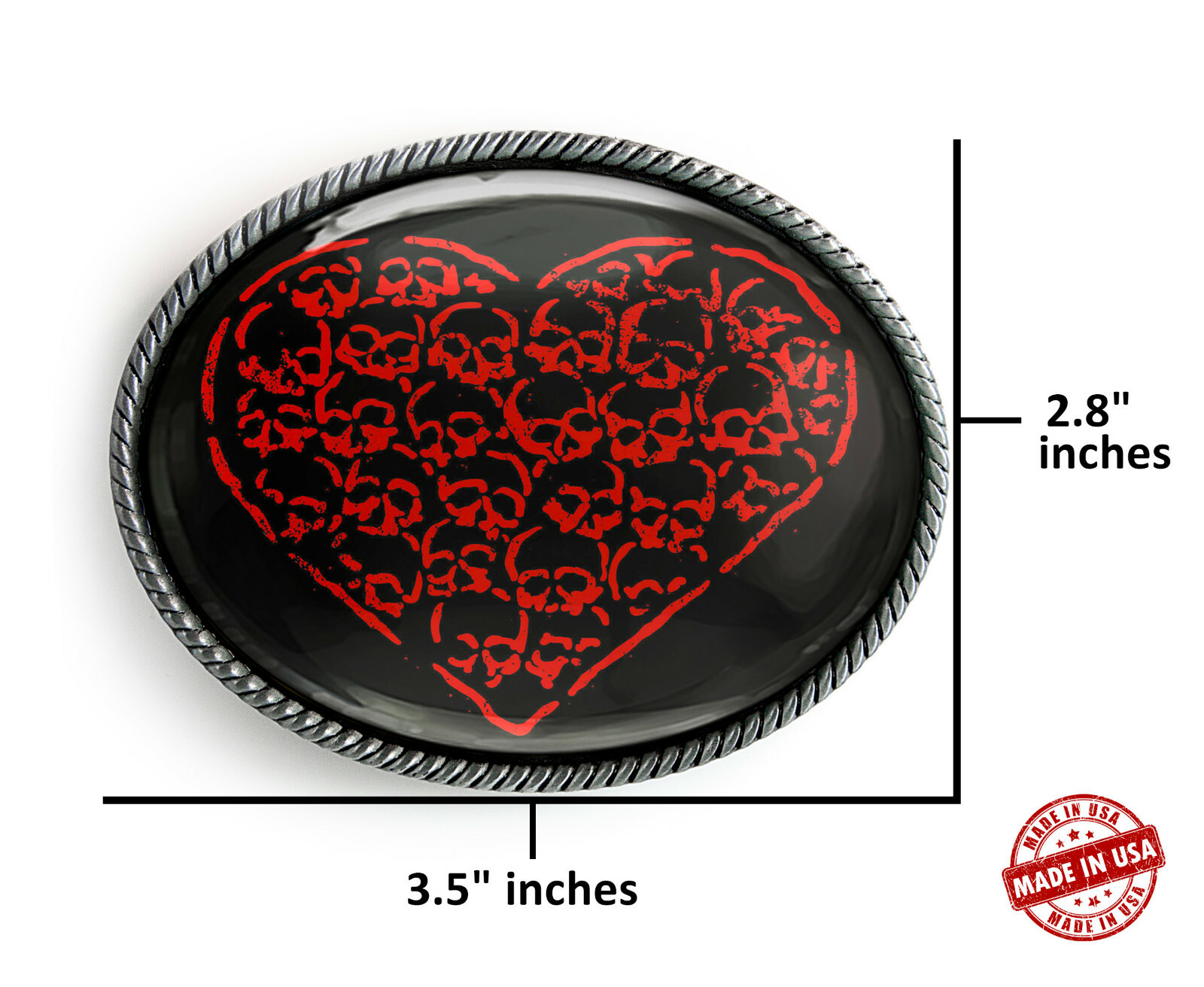 Red Heart Belt Buckle – Gothic Skull Handmade Silver Buckle – 368