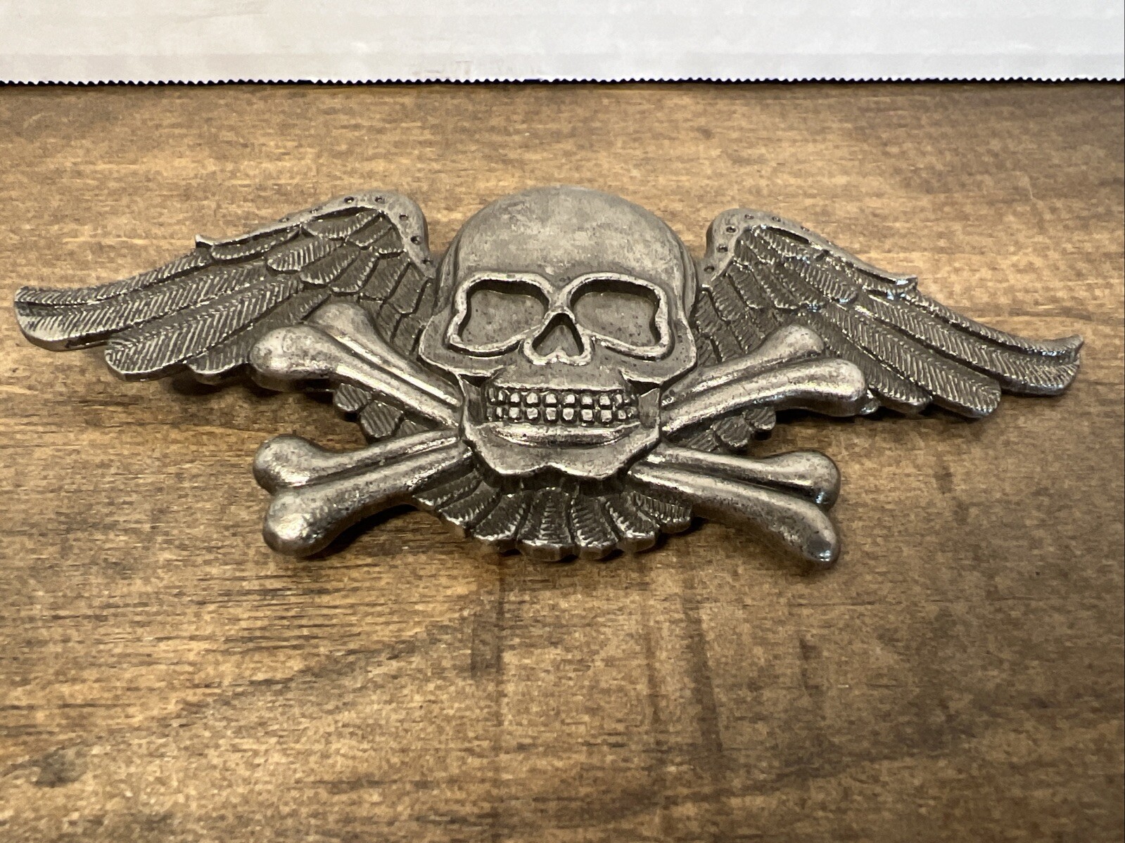 Vintage Winged Skull and Crossbones Belt Buckle Estate Sale Flying Skull Biker