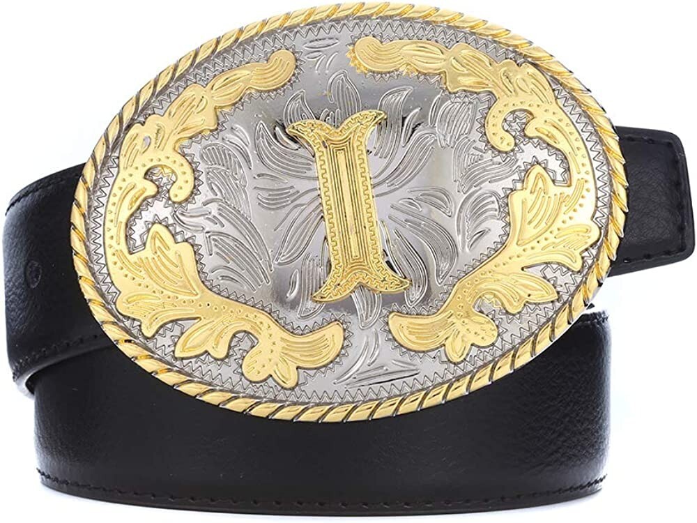 Initial Letters ABCDJS to Z Cowboy Rodeo Unisex Fashion Medium Gold Belt Buckles