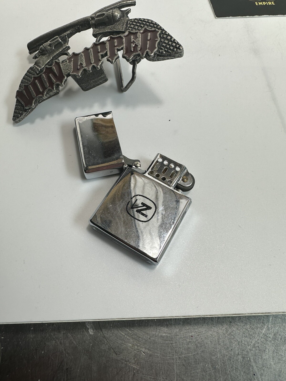 Von Zipper Belt Buckle lighter holder Rare for display only zippo vintage