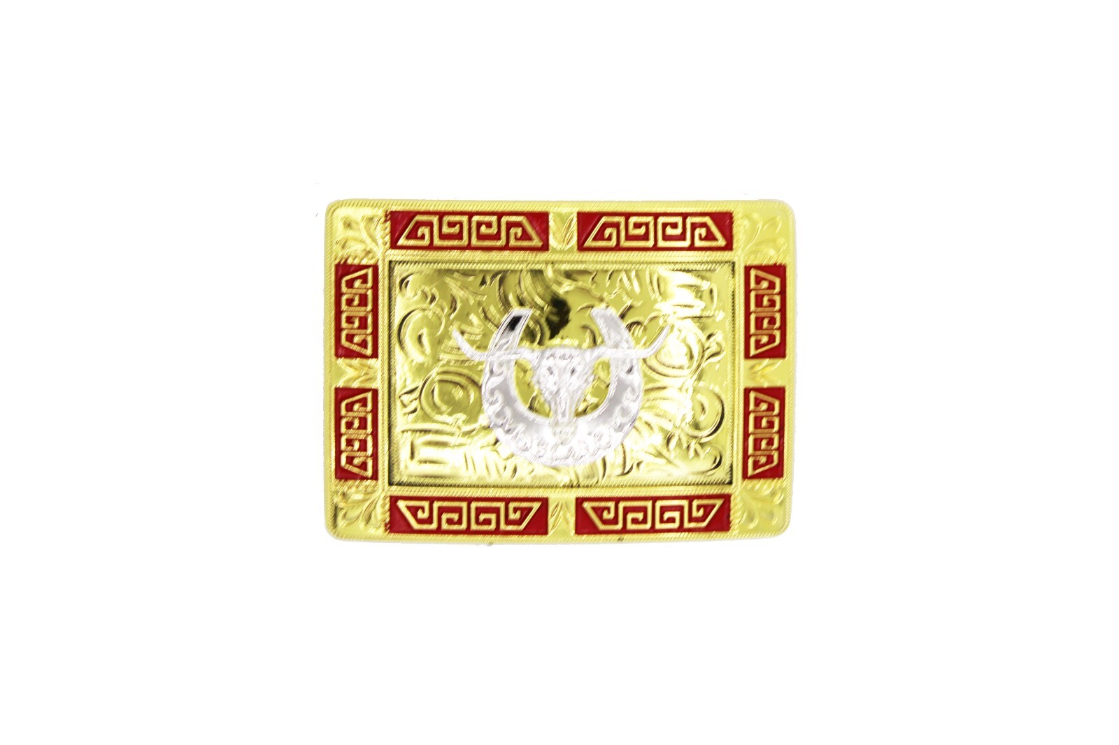 Western Buckle Red Gold Silver Longhorn Horse Shoe Cowboy 2 » Hebilla Vaquero