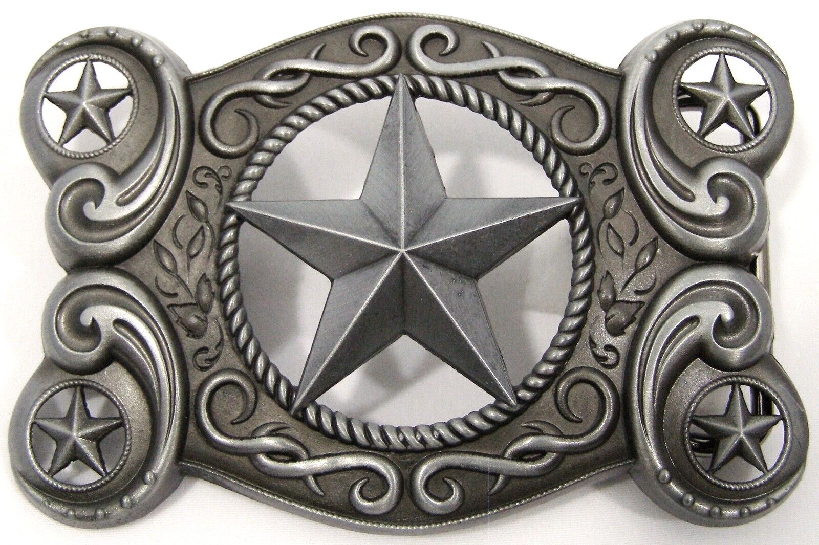 BELT BUCKLES Western Scroll Stars Rope Antiqued Silver Gray Rectangle Rodeo NWOT
