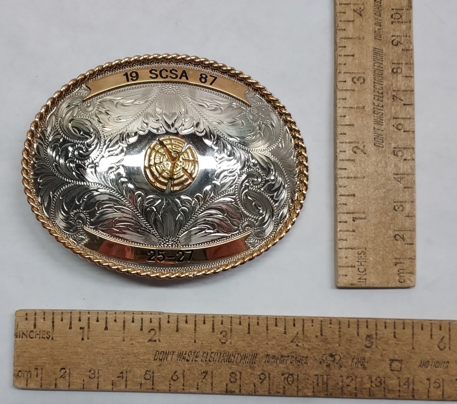1987 – SCSA – 25-27 – shooting – GERMAN SILVER – BELT BUCKLE – listing # 9564